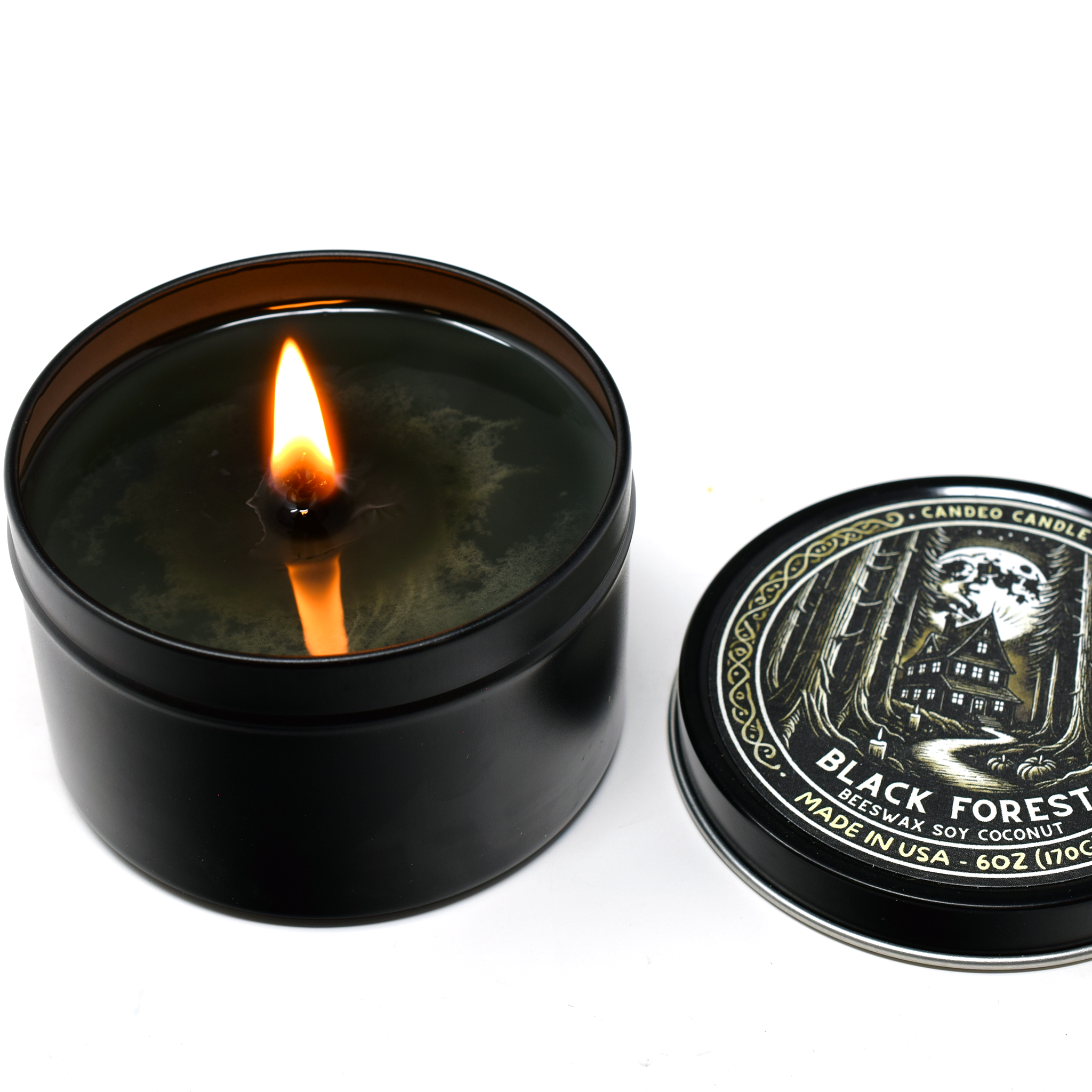 Black Forest, 6oz Soy Candle Tin, Made with Soy Beeswax and Coconut, Halloween