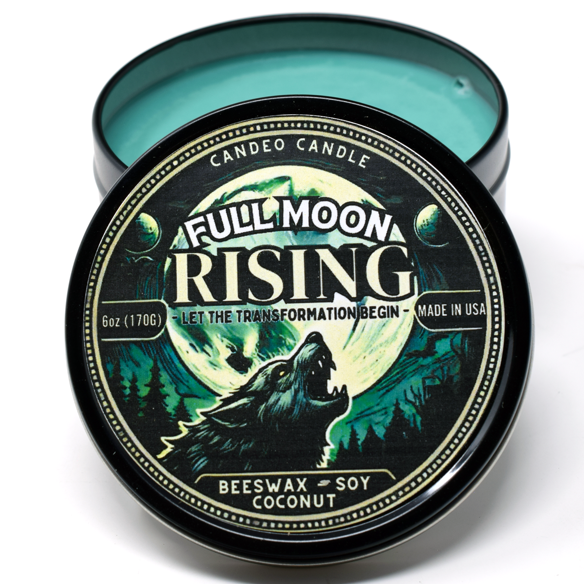 Full Moon Rising, 6oz Soy Candle Tin, Made with Soy Beeswax and Coconut, Halloween