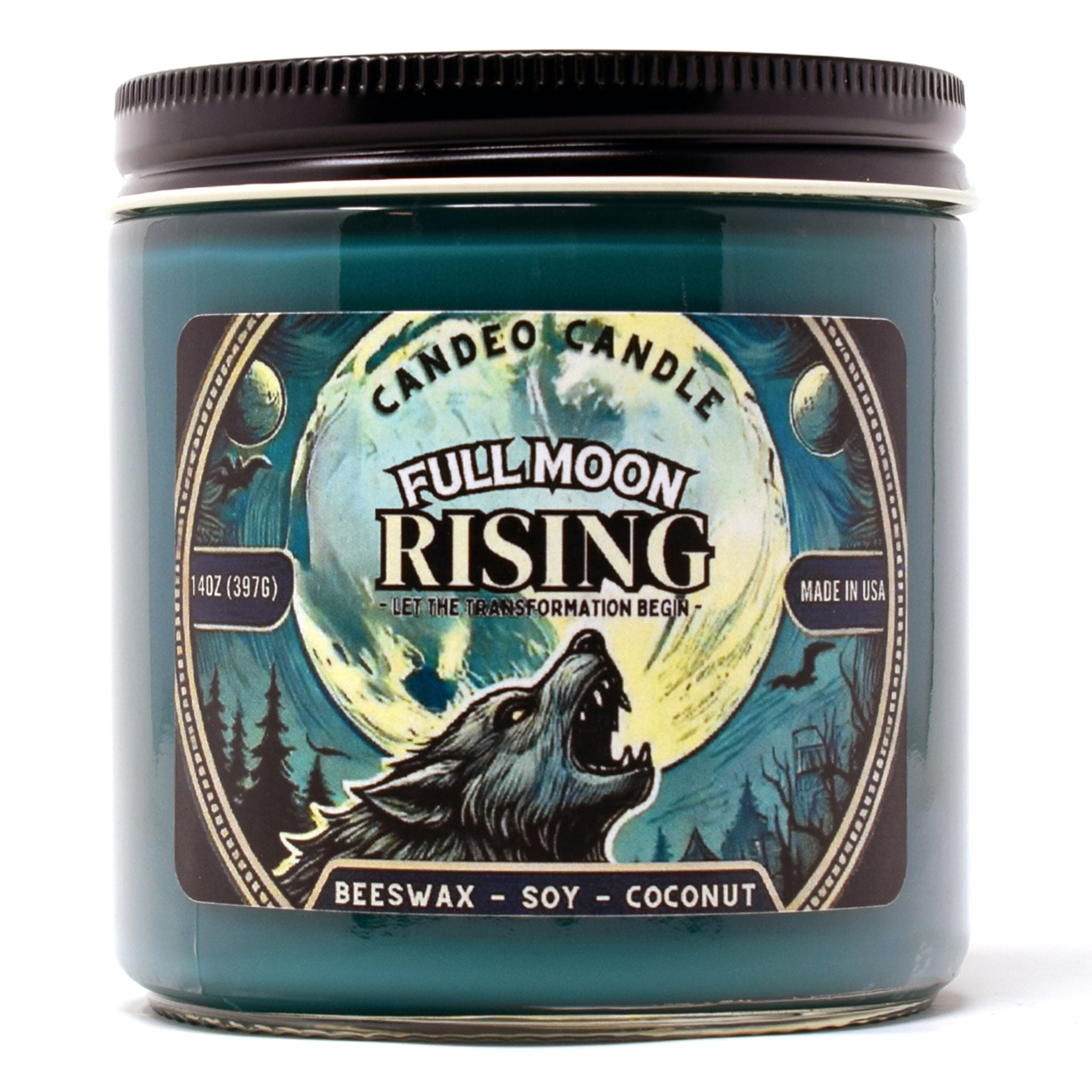 Full Moon Rising, 14oz Soy Candle Jar, Made with Soy Beeswax and Coconut, Halloween