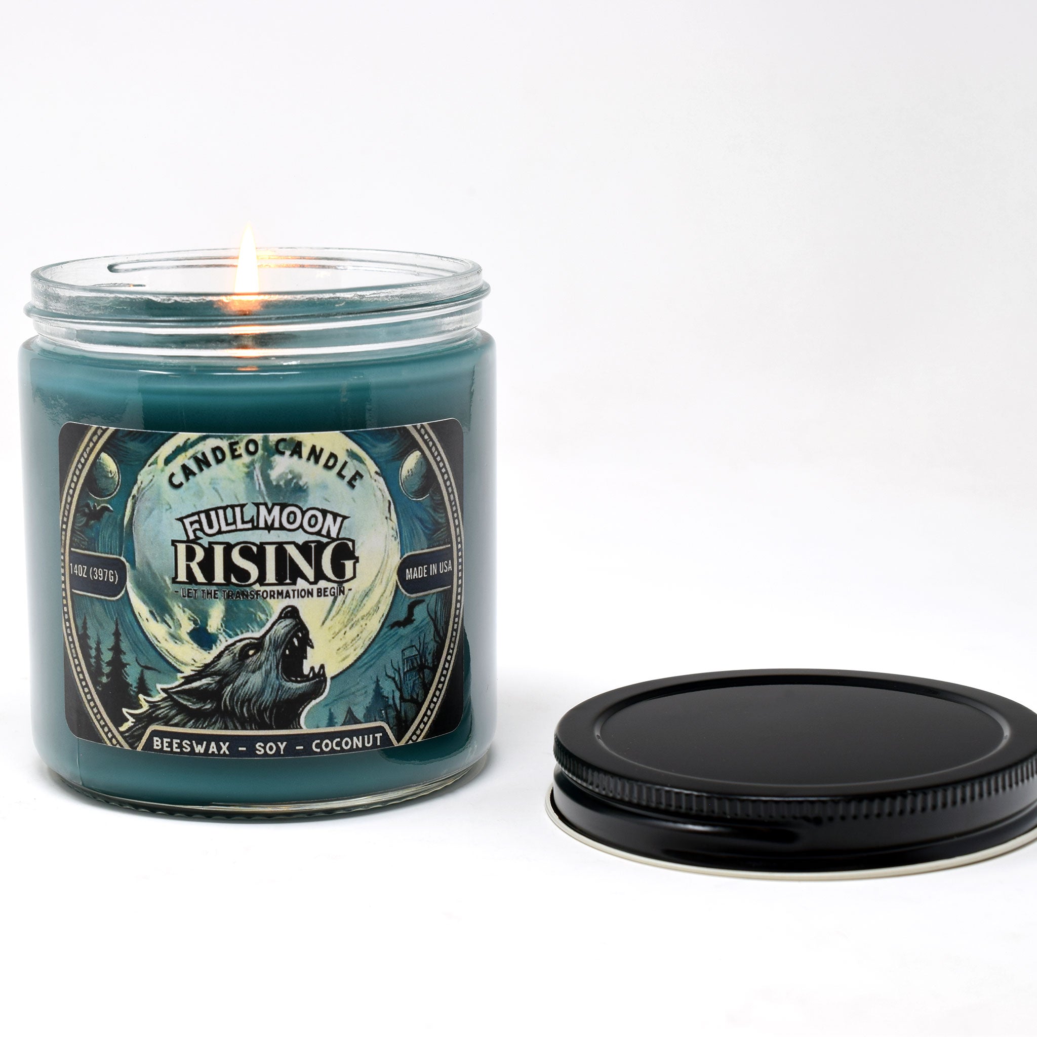 Full Moon Rising, 14oz Soy Candle Jar, Made with Soy Beeswax and Coconut, Halloween