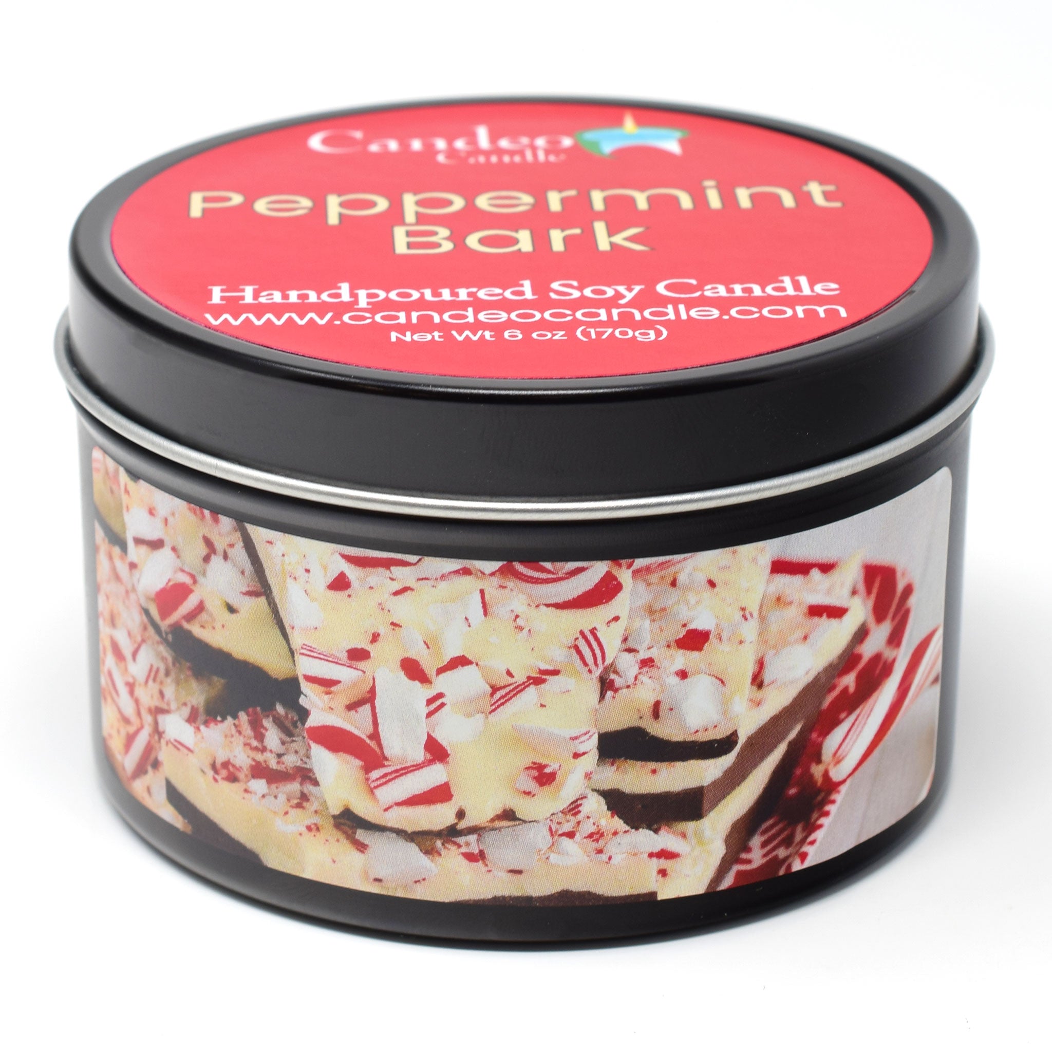 Peppermint Bark, 6oz Soy Candle Tin