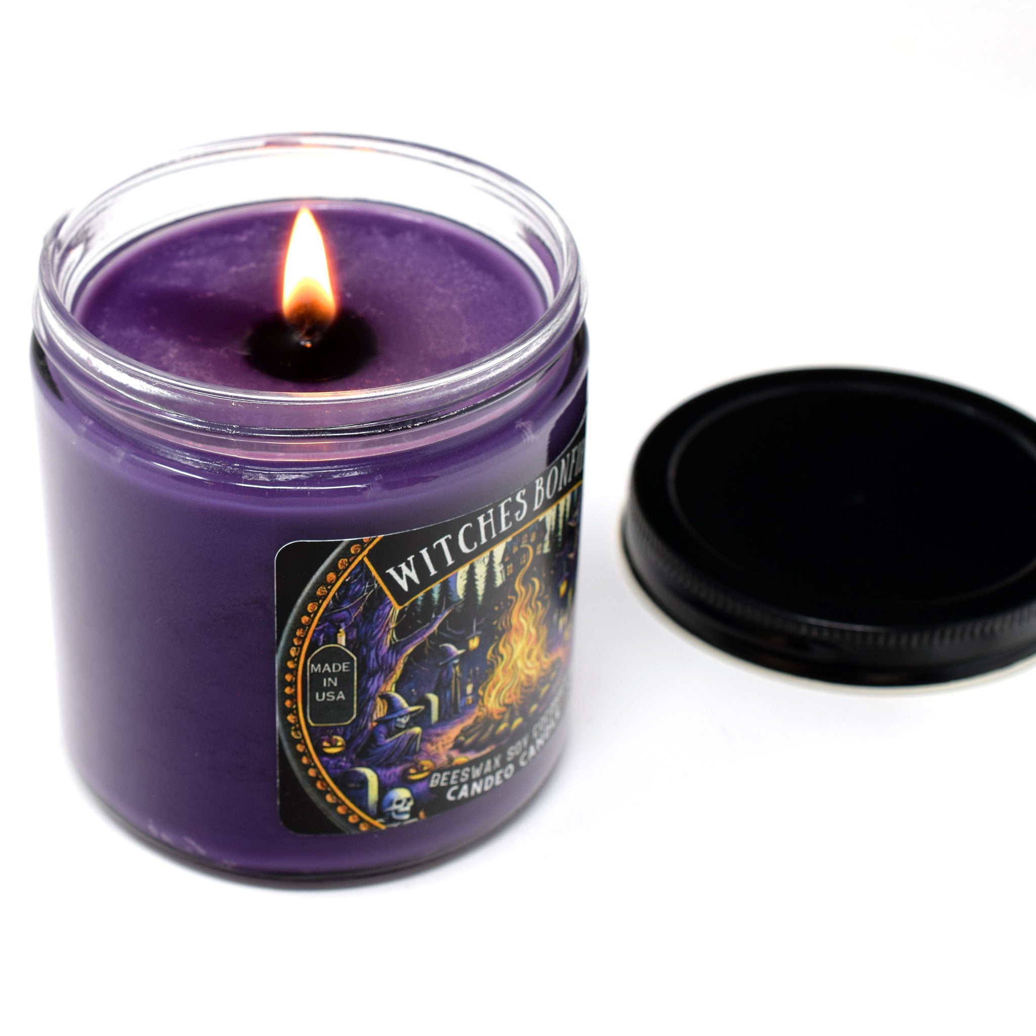 Witches Bonfire, 14oz Soy Candle Jar, Made with Soy Beeswax and Coconut, Halloween