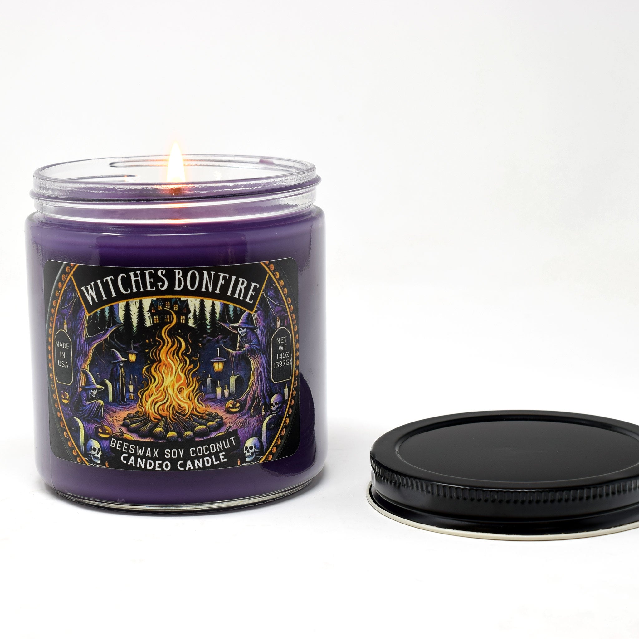 Witches Bonfire, 14oz Soy Candle Jar, Made with Soy Beeswax and Coconut, Halloween