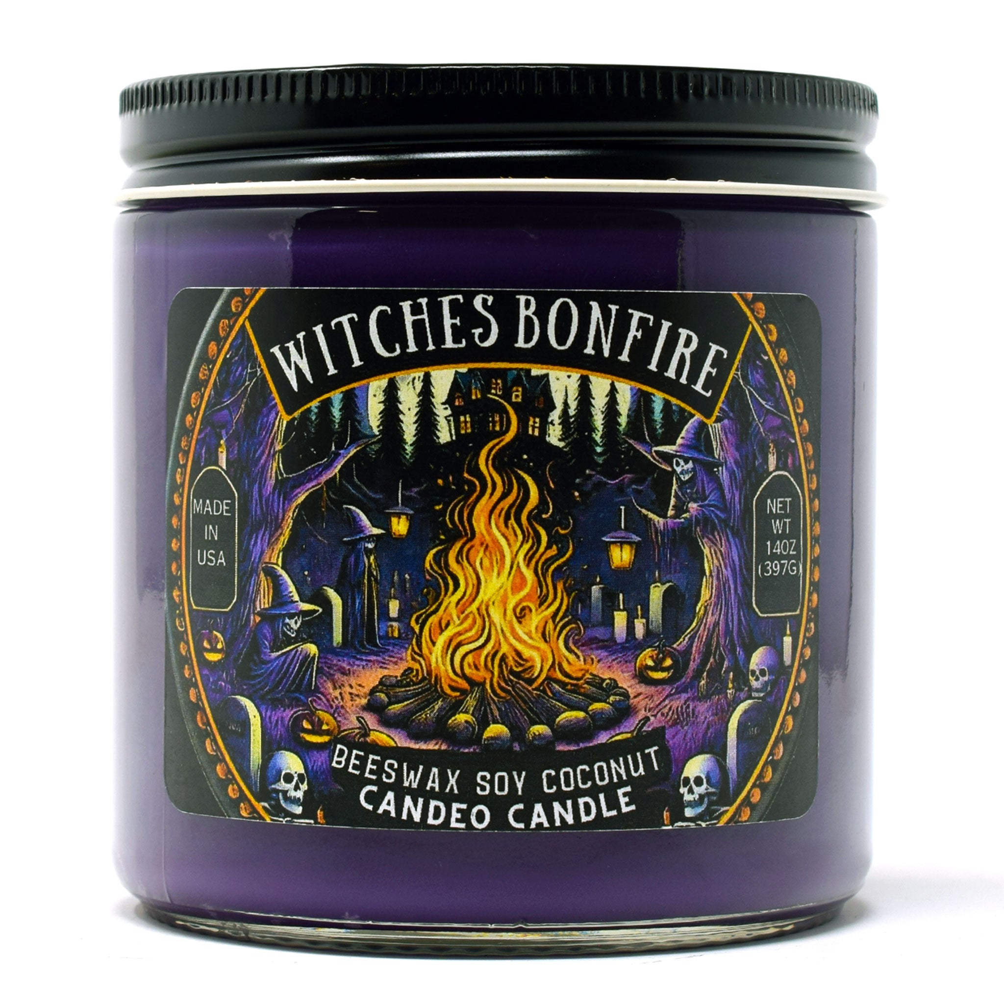 Witches Bonfire, 14oz Soy Candle Jar, Made with Soy Beeswax and Coconut, Halloween