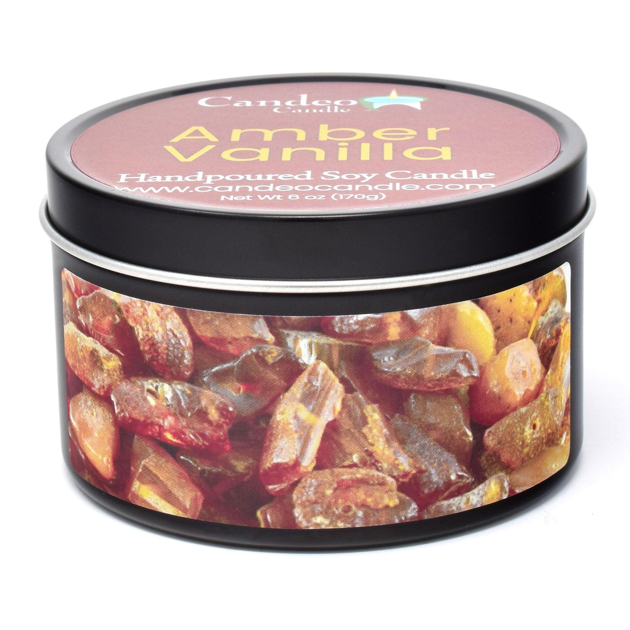 Amber Vanilla, 6oz Soy Candle Tin - Candeo Candle