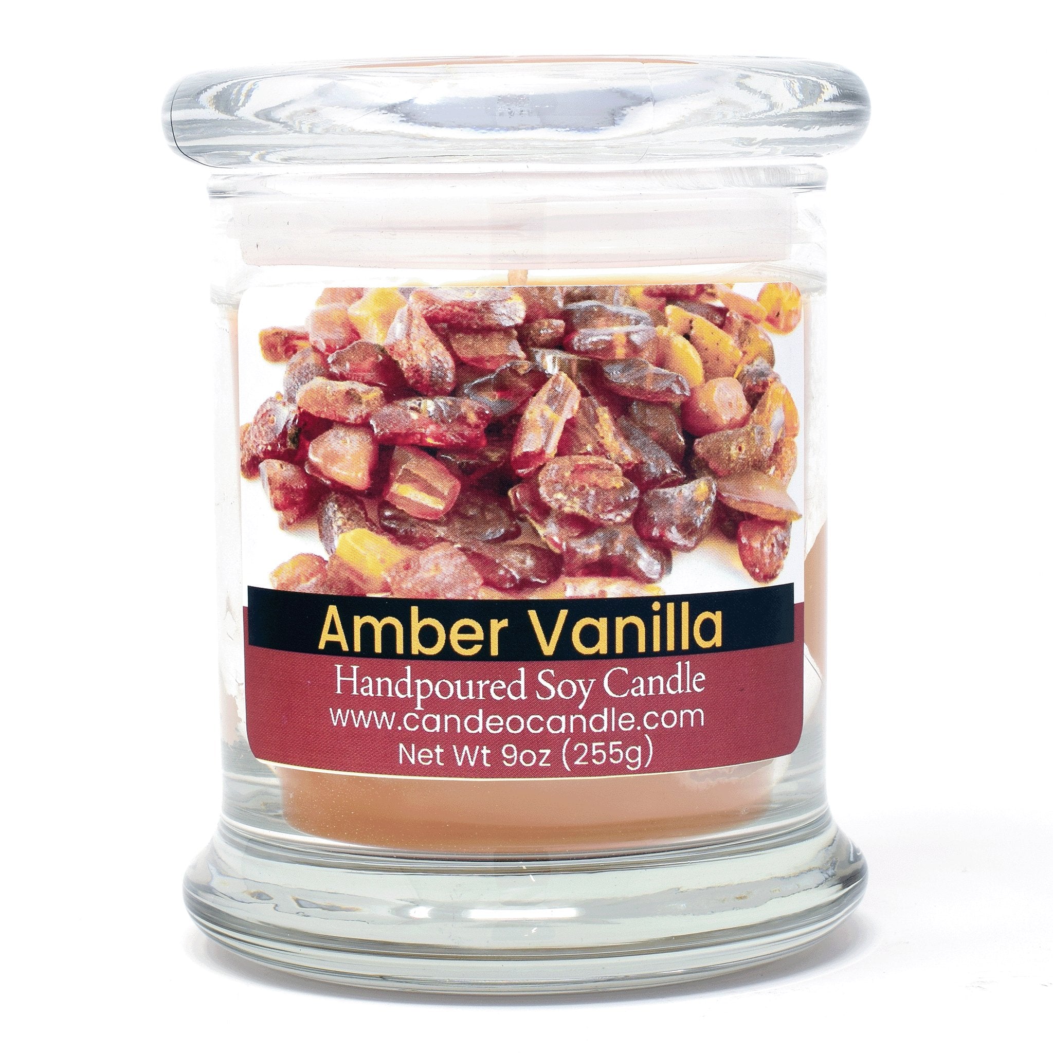 Amber Vanilla, 9oz Soy Candle Jar - Candeo Candle