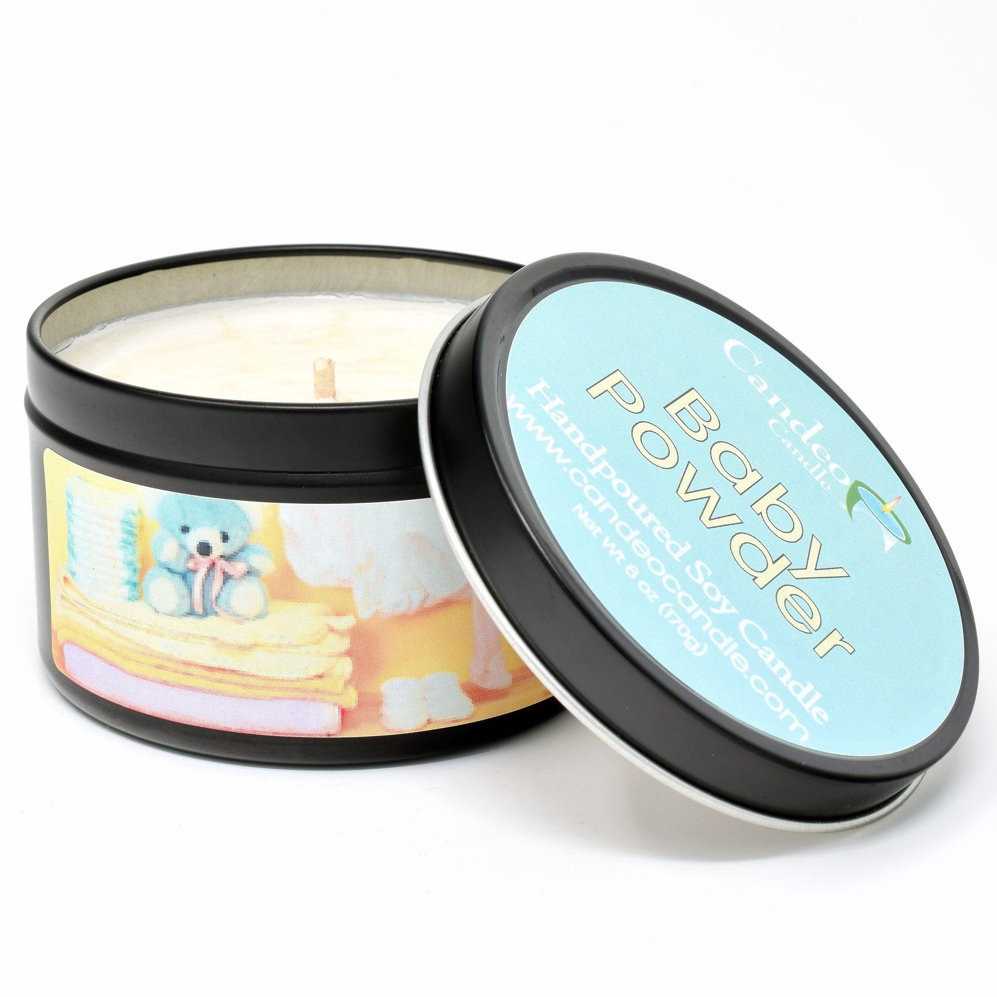 Baby Powder, 6oz Soy Candle Tin - Candeo Candle