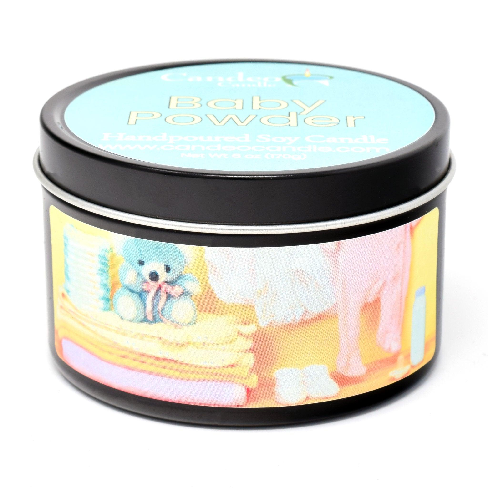 Baby Powder, 6oz Soy Candle Tin - Candeo Candle