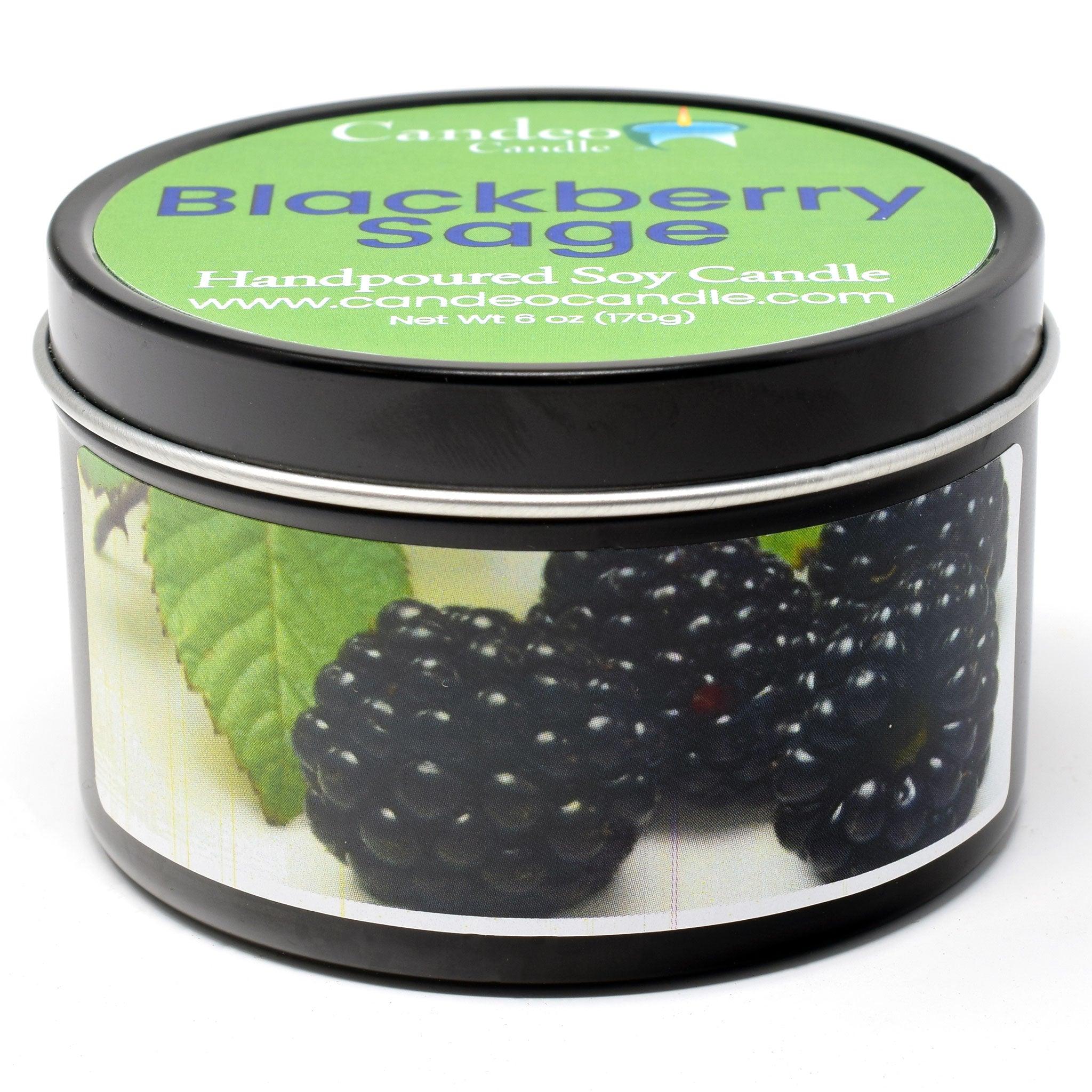 Blackberry Sage, 6oz Soy Candle Tin - Candeo Candle