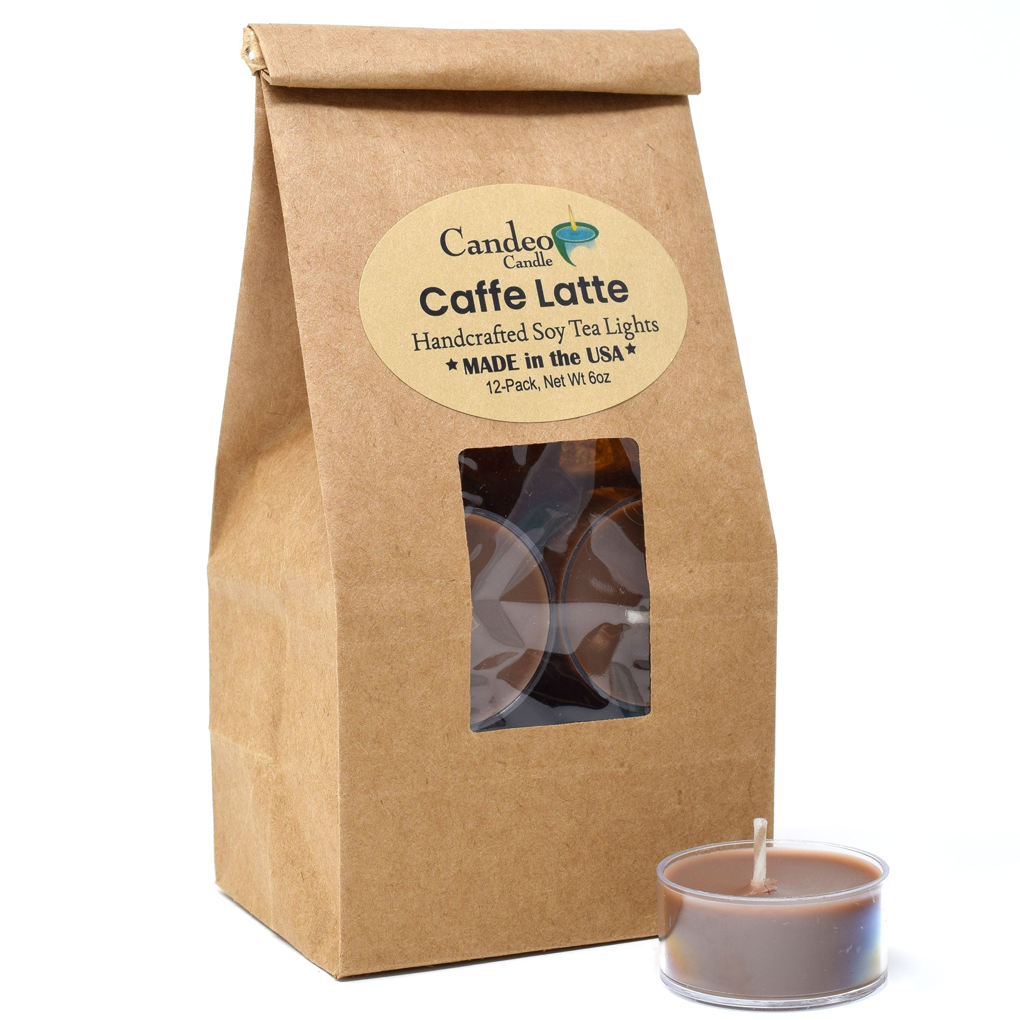 Caffe Latte, Soy Tea Light 12-Pack - Candeo Candle