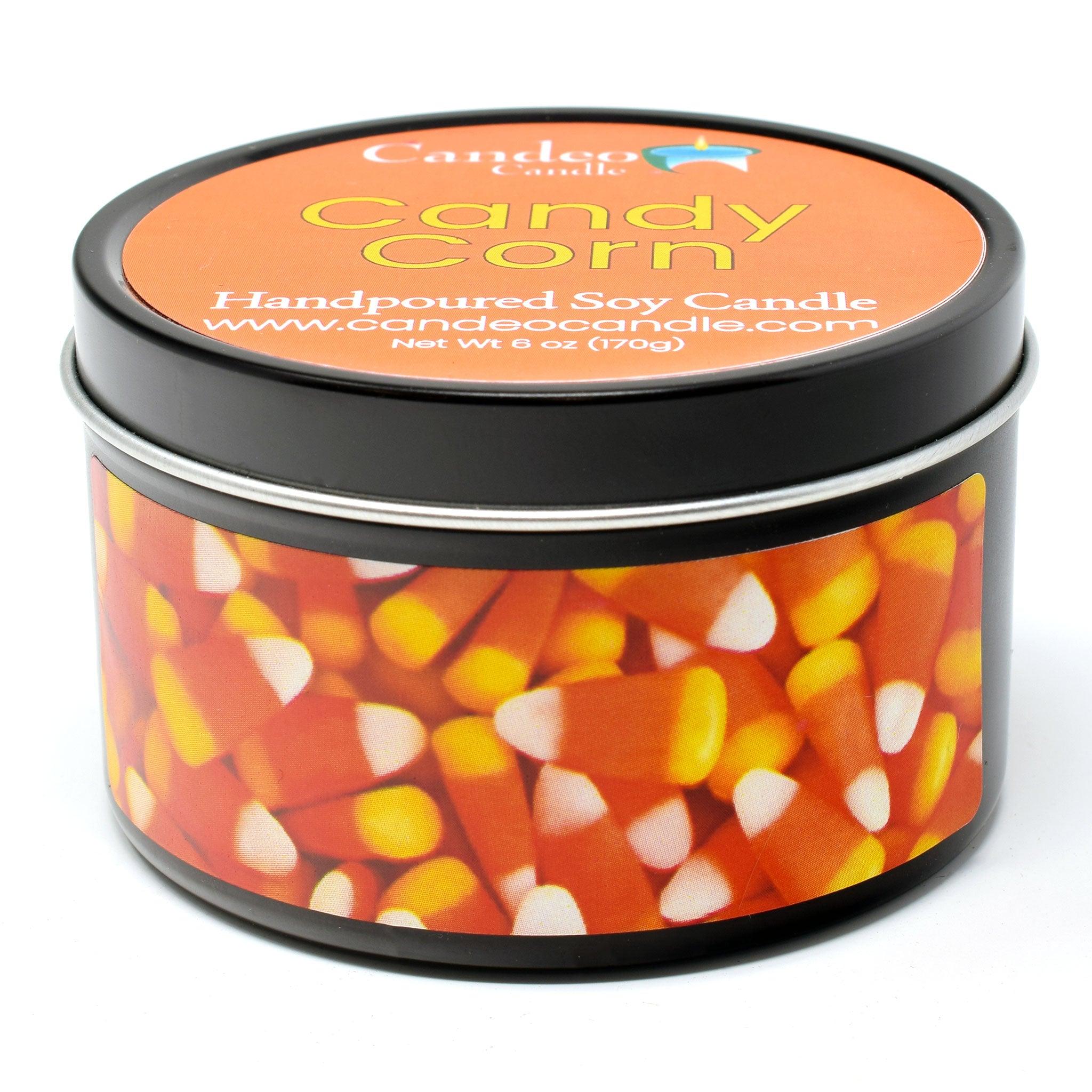 Candy Corn, 6oz Soy Candle Tin - Candeo Candle