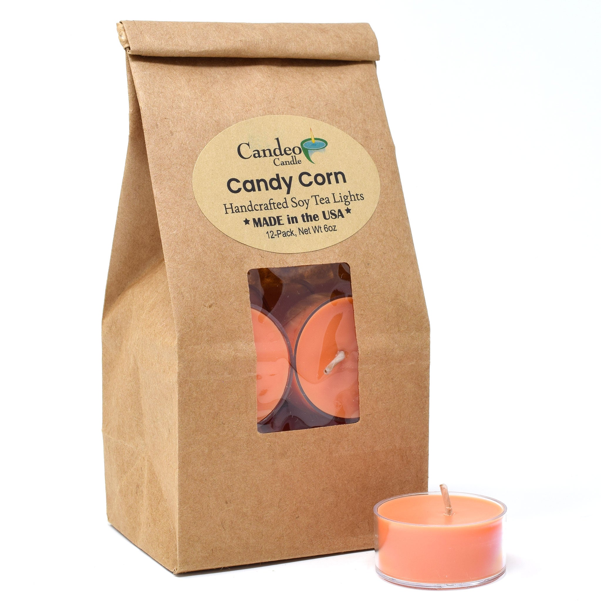 Candy Corn, Soy Tea Light 12-Pack - Candeo Candle