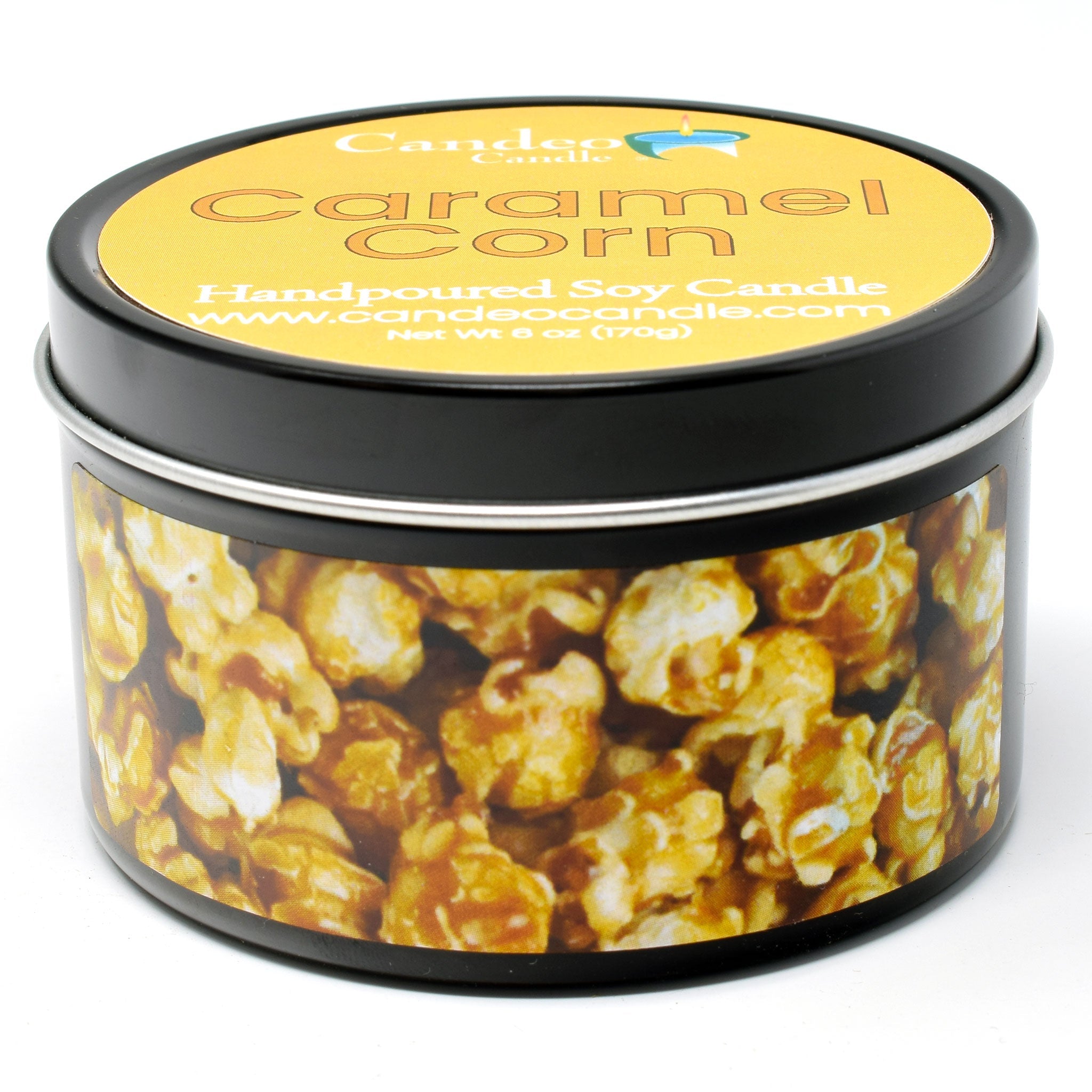 Caramel Corn, 6oz Soy Candle Tin - Candeo Candle