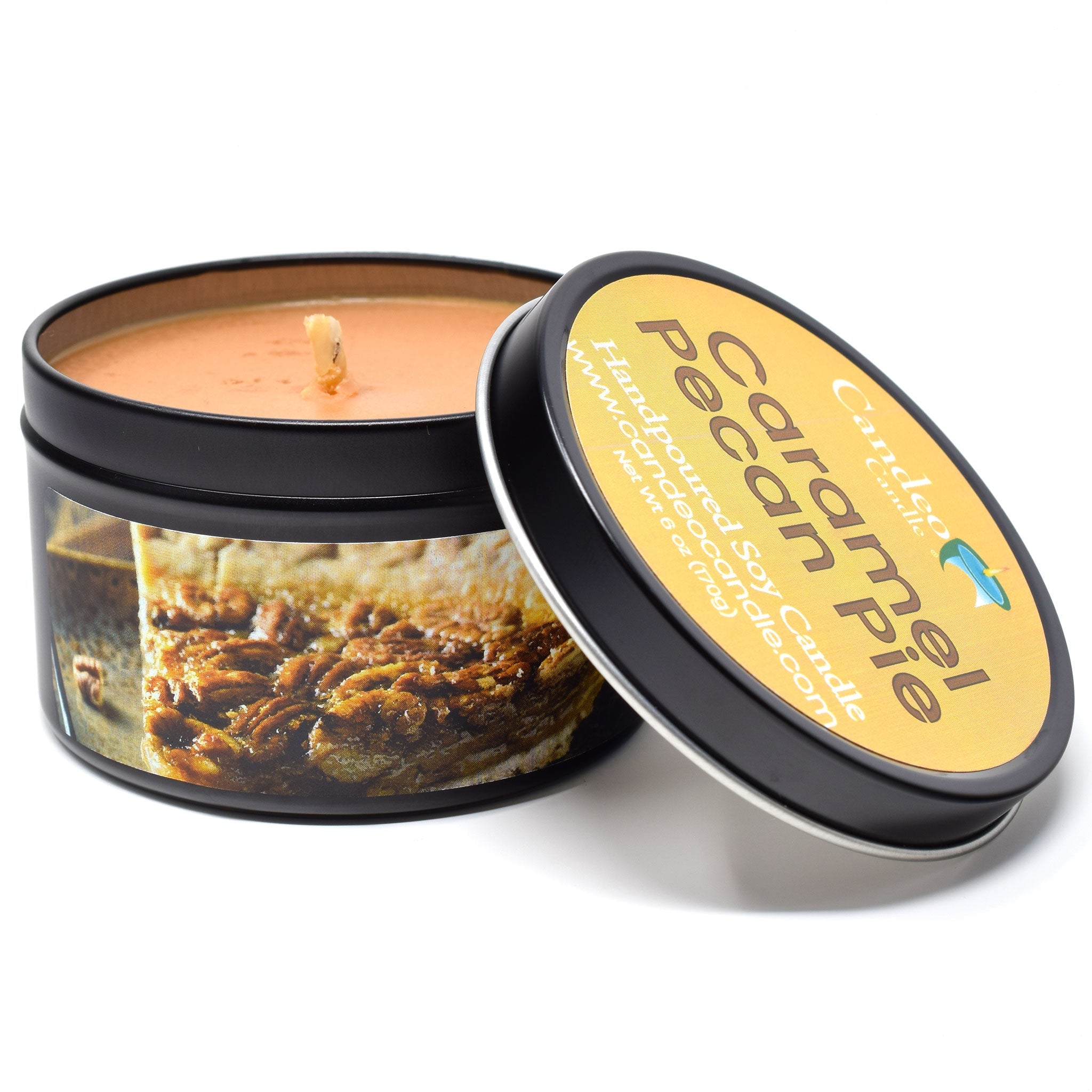 Caramel Pecan Pie, 6oz Soy Candle Tin - Candeo Candle