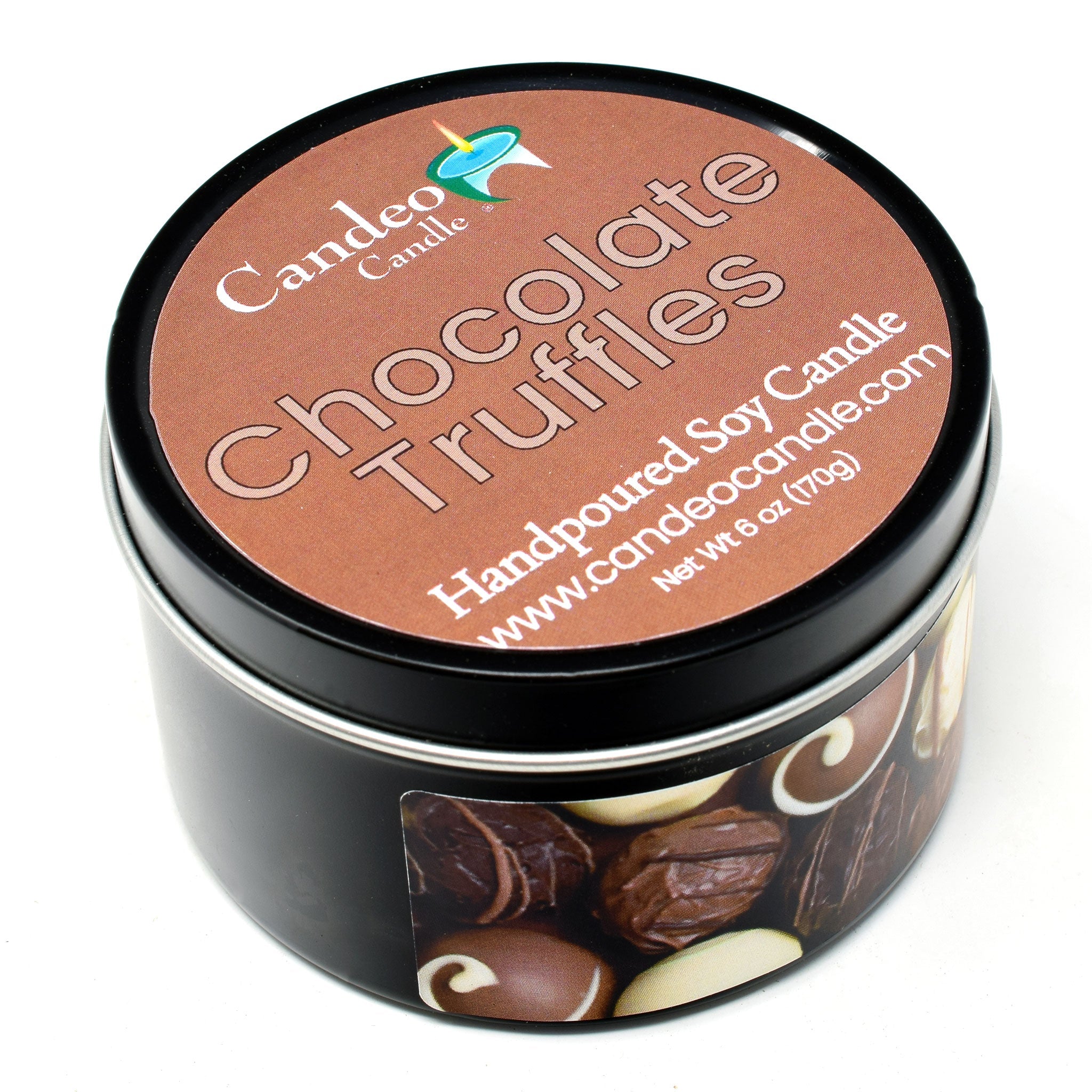 Chocolate Truffles, 6oz Soy Candle Tin - Candeo Candle