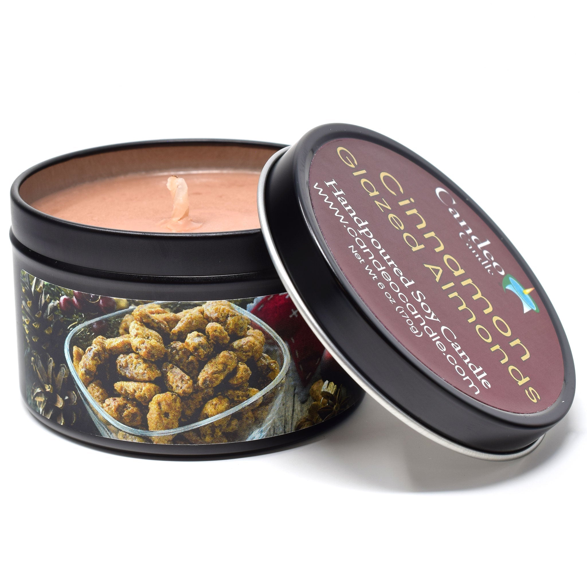 Cinnamon Glazed Almonds, 6oz Soy Candle Tin - Candeo Candle