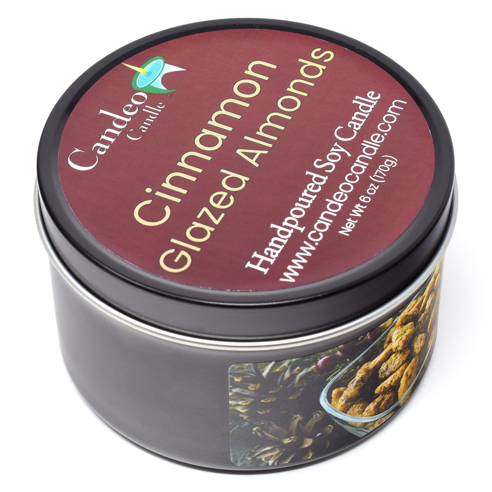 Cinnamon Glazed Almonds, 6oz Soy Candle Tin - Candeo Candle