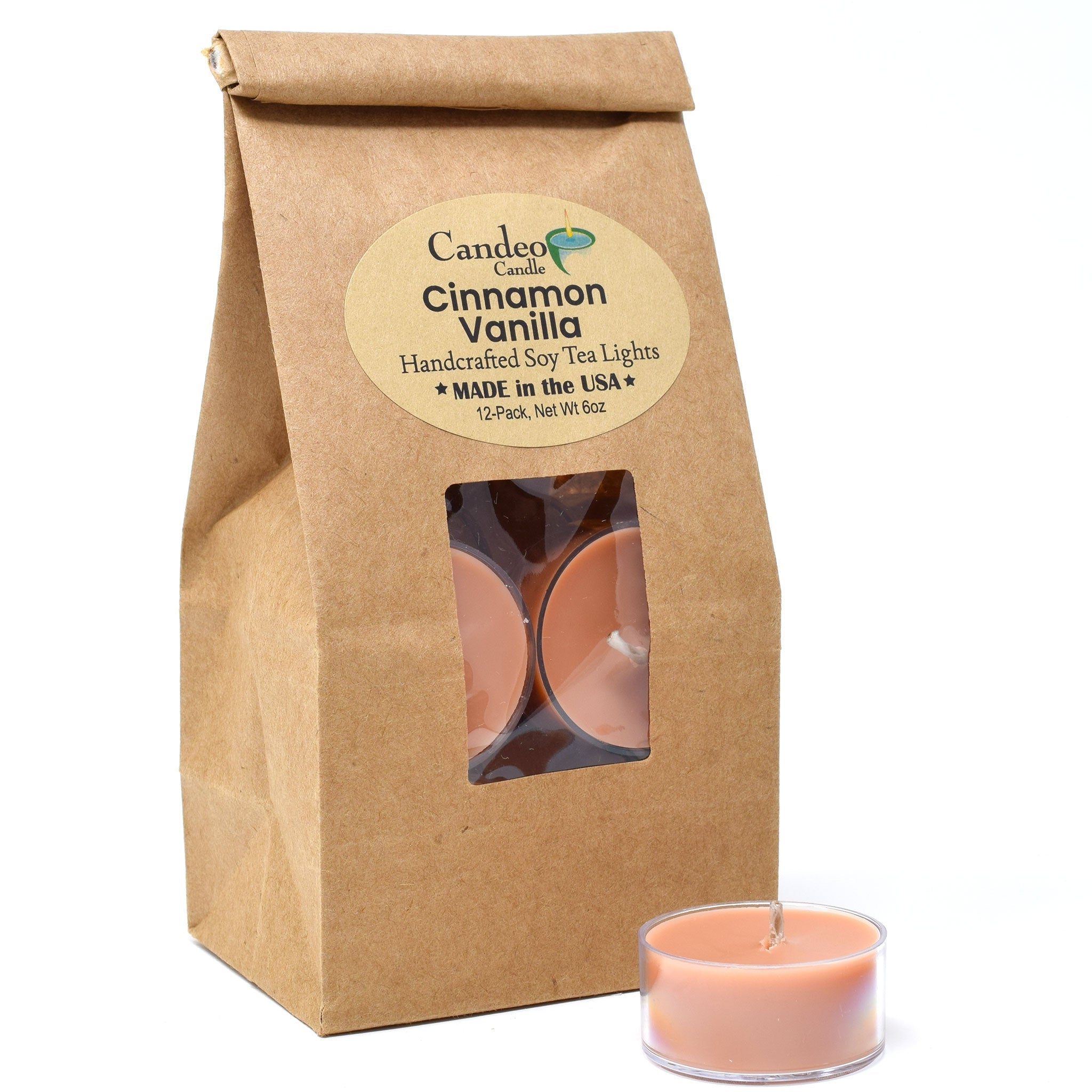 Cinnamon Vanilla, Soy Tea Light 12-Pack - Candeo Candle