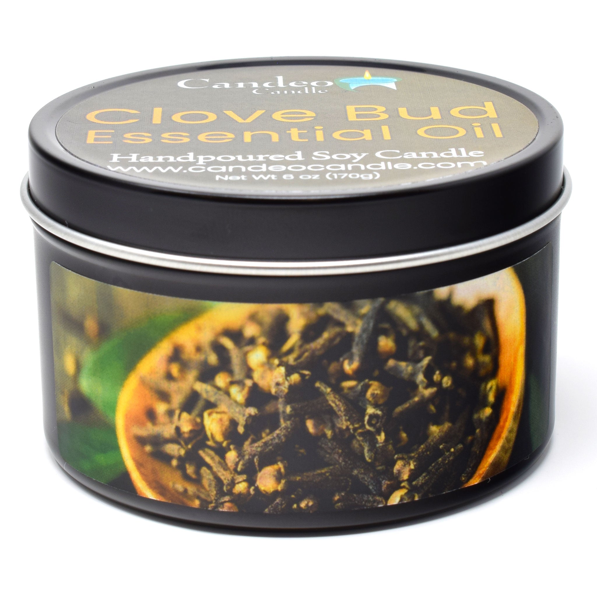 Clove Essential Oil, 6oz Soy Candle Tin - Candeo Candle