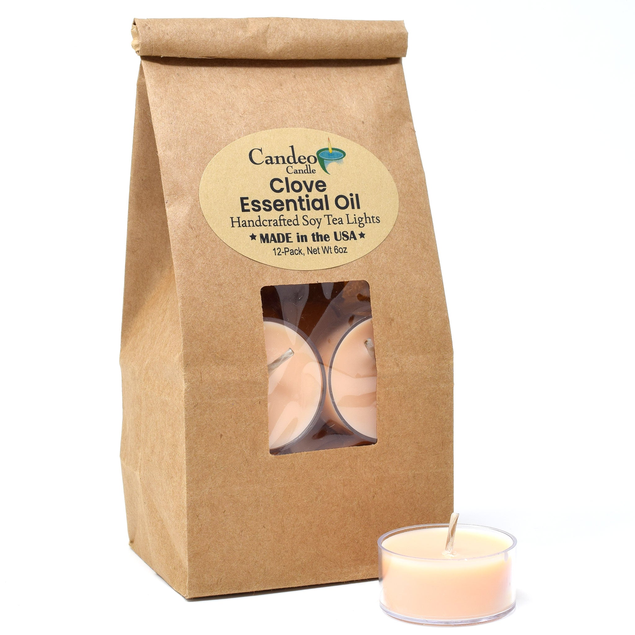 Clove Essential Oil, Soy Tea Light 12-Pack - Candeo Candle