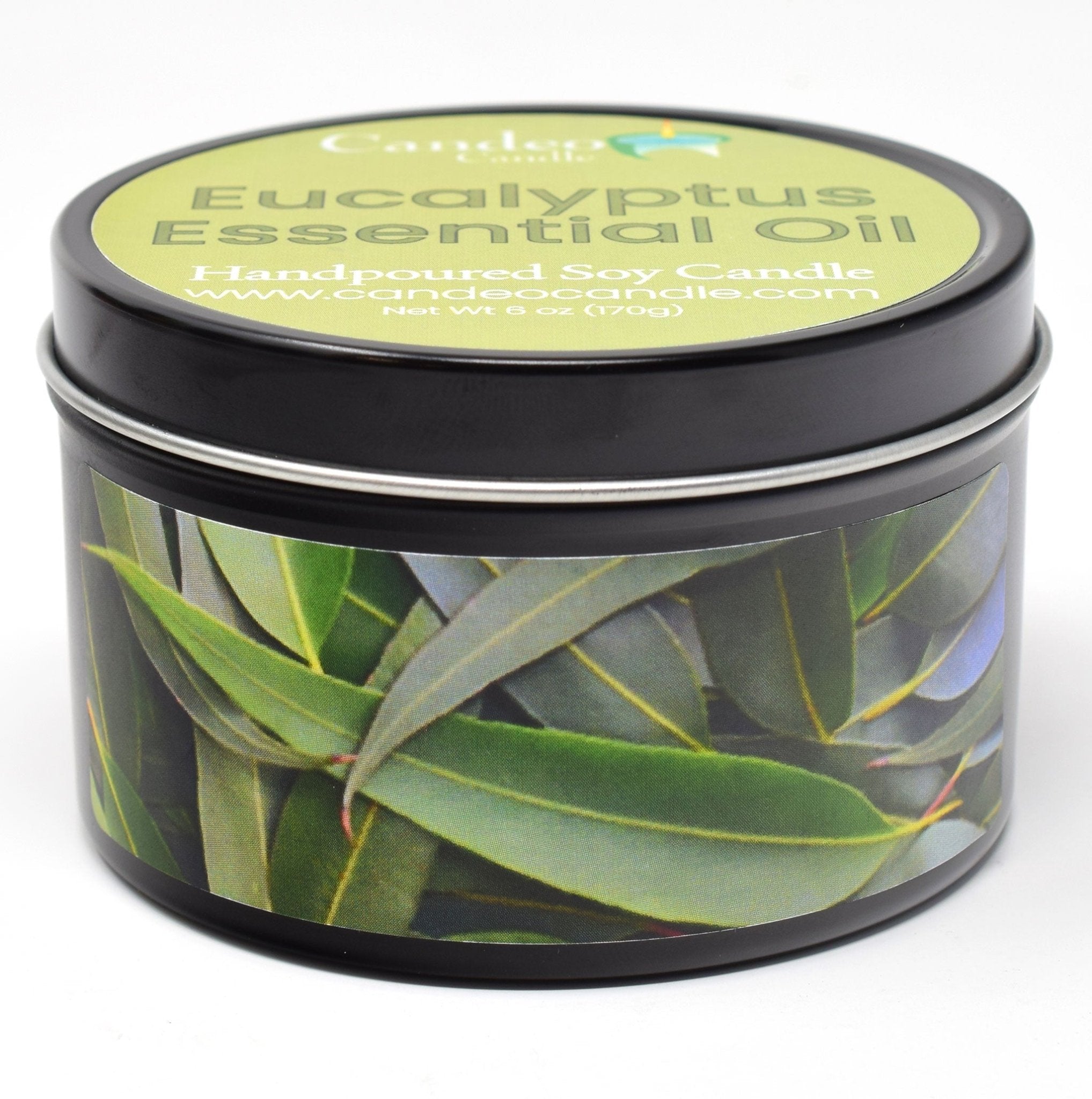 Eucalyptus Essential Oil, 6oz Soy Candle Tin - Candeo Candle