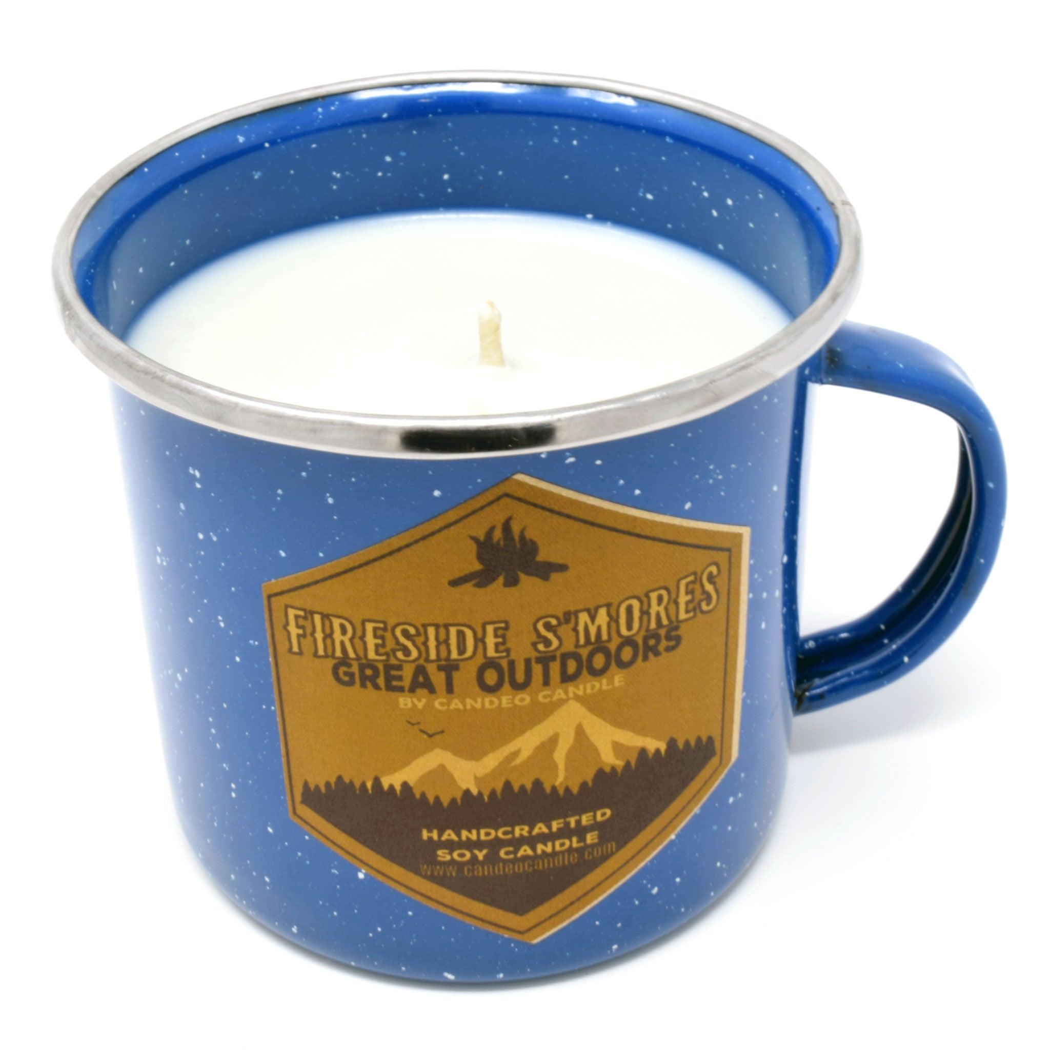Fireside S'mores, Soy Candle in Enamel Camping Mug, 10oz - Candeo Candle