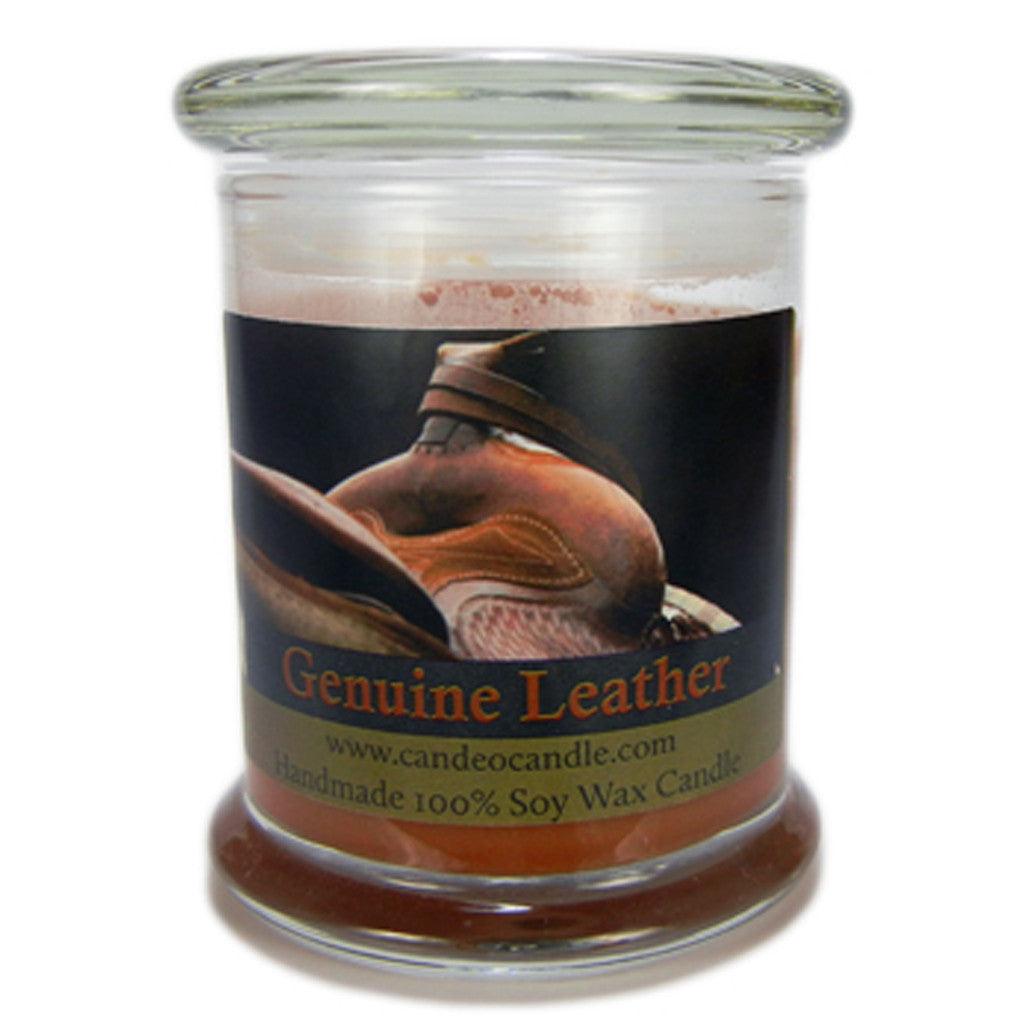 Genuine Leather, 9oz Soy Candle Jar - Candeo Candle
