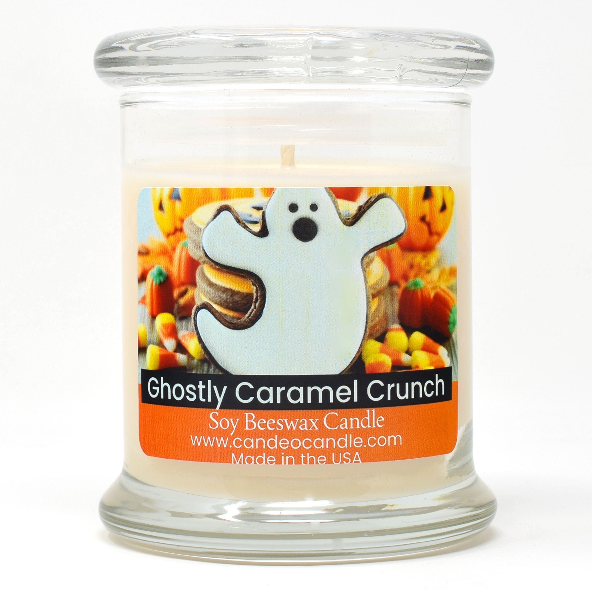 Ghostly Caramel Crunch, 9oz Soy Candle Jar - Candeo Candle