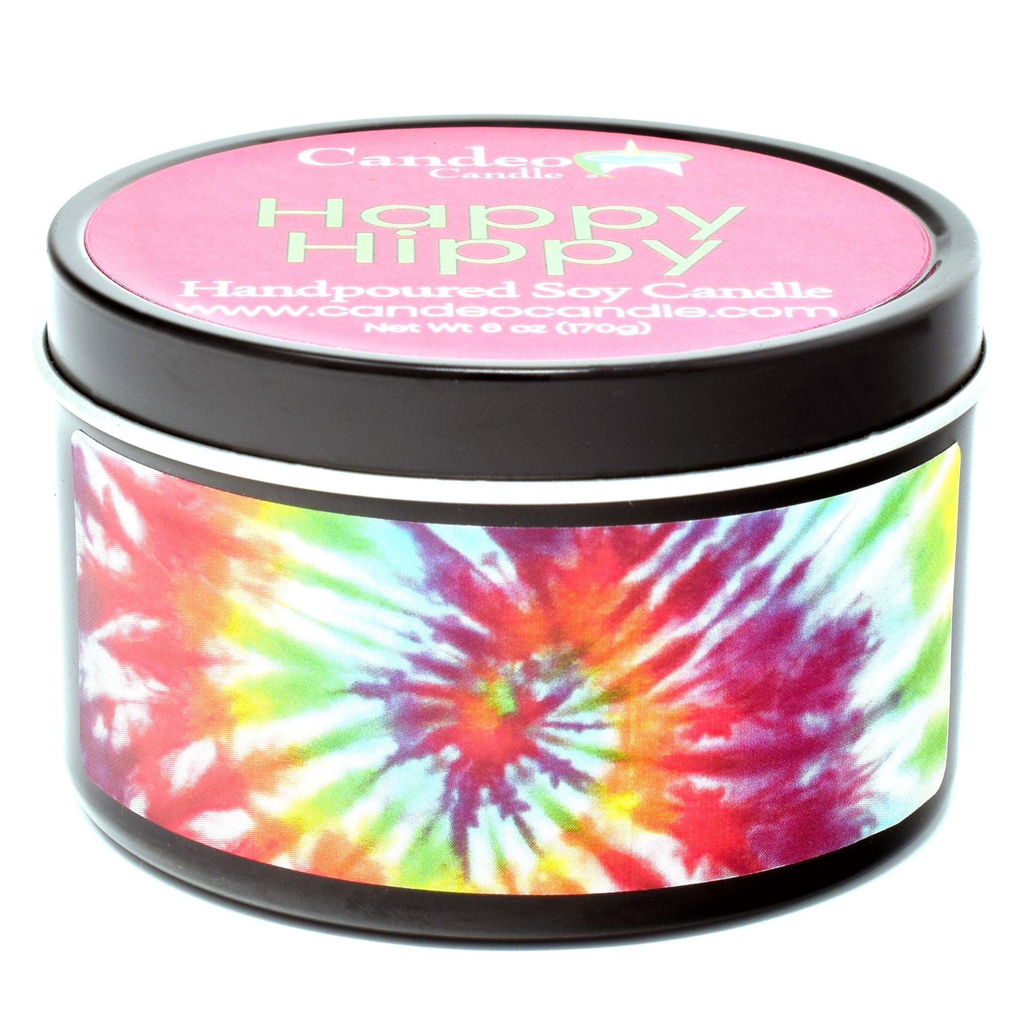 Happy Hippy, 6oz Soy Candle Tin - Candeo Candle