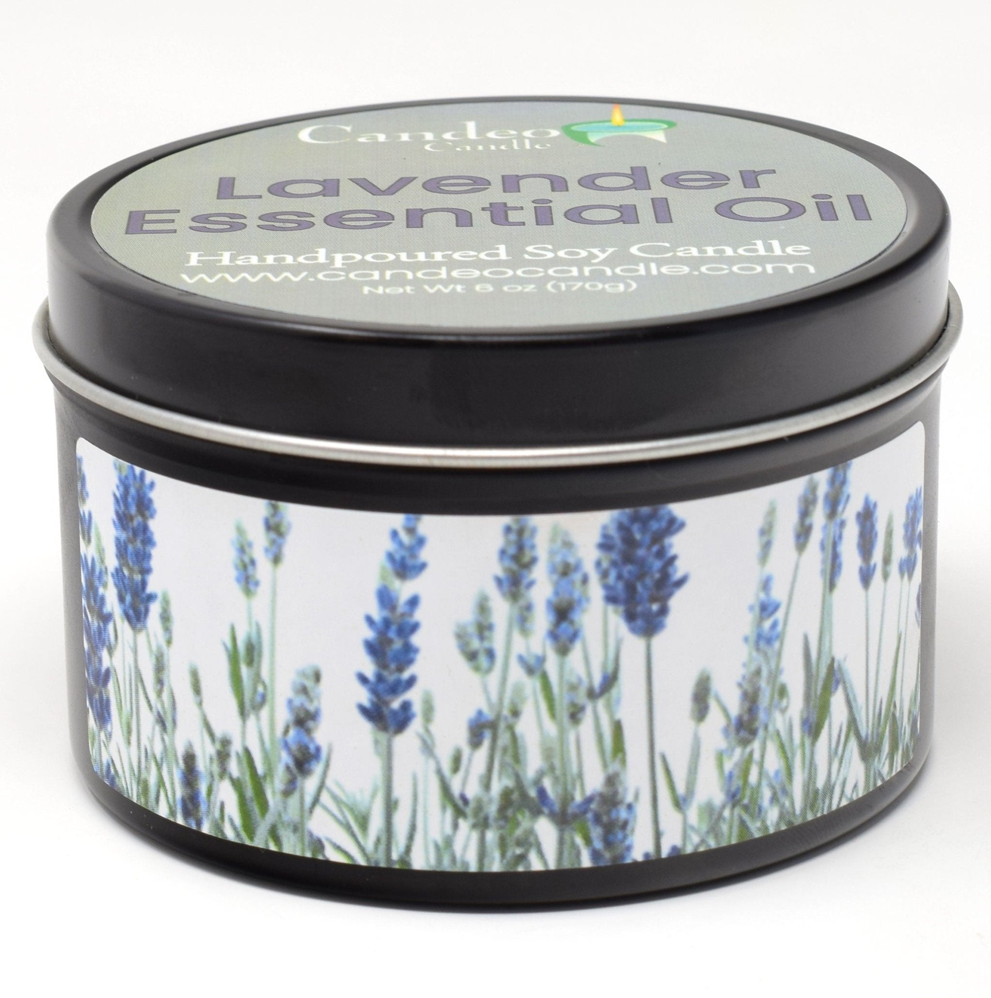 Lavender Essential Oil, 6oz Soy Candle Tin - Candeo Candle