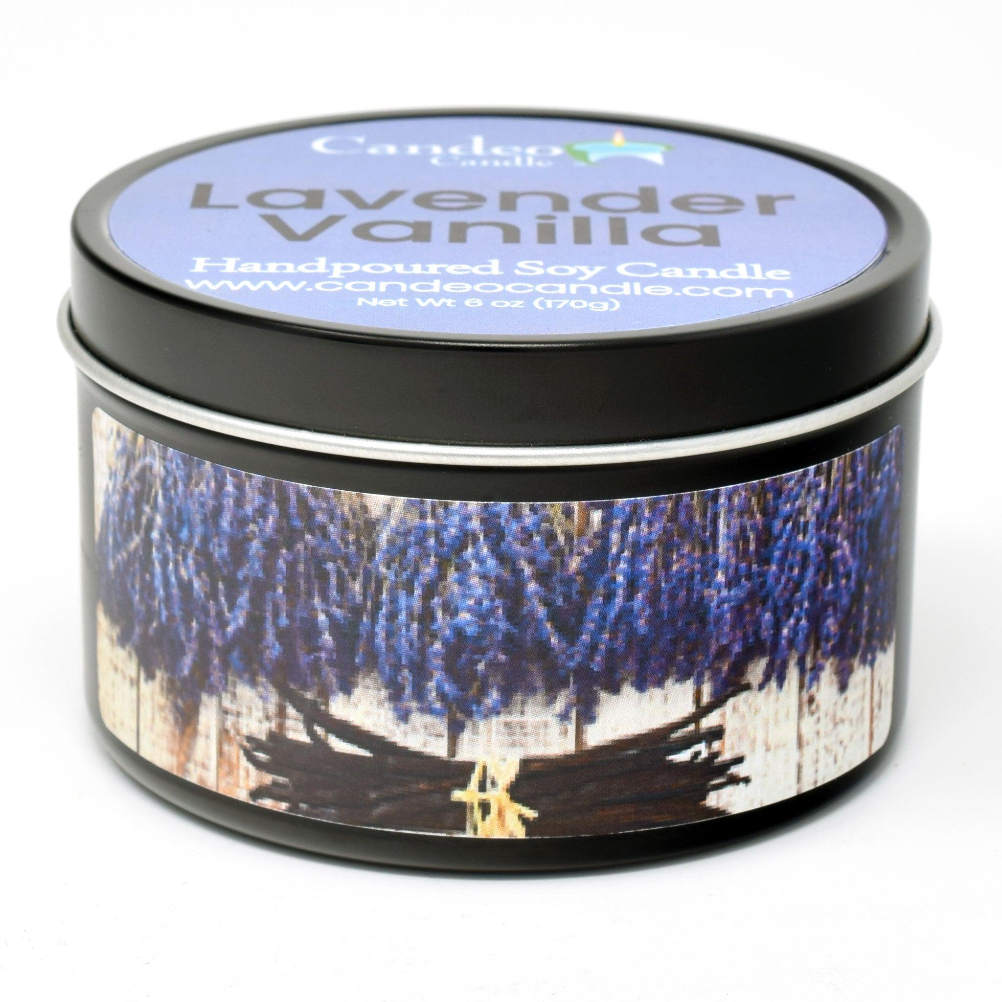 Lavender Vanilla, 6oz Soy Candle Tin - Candeo Candle