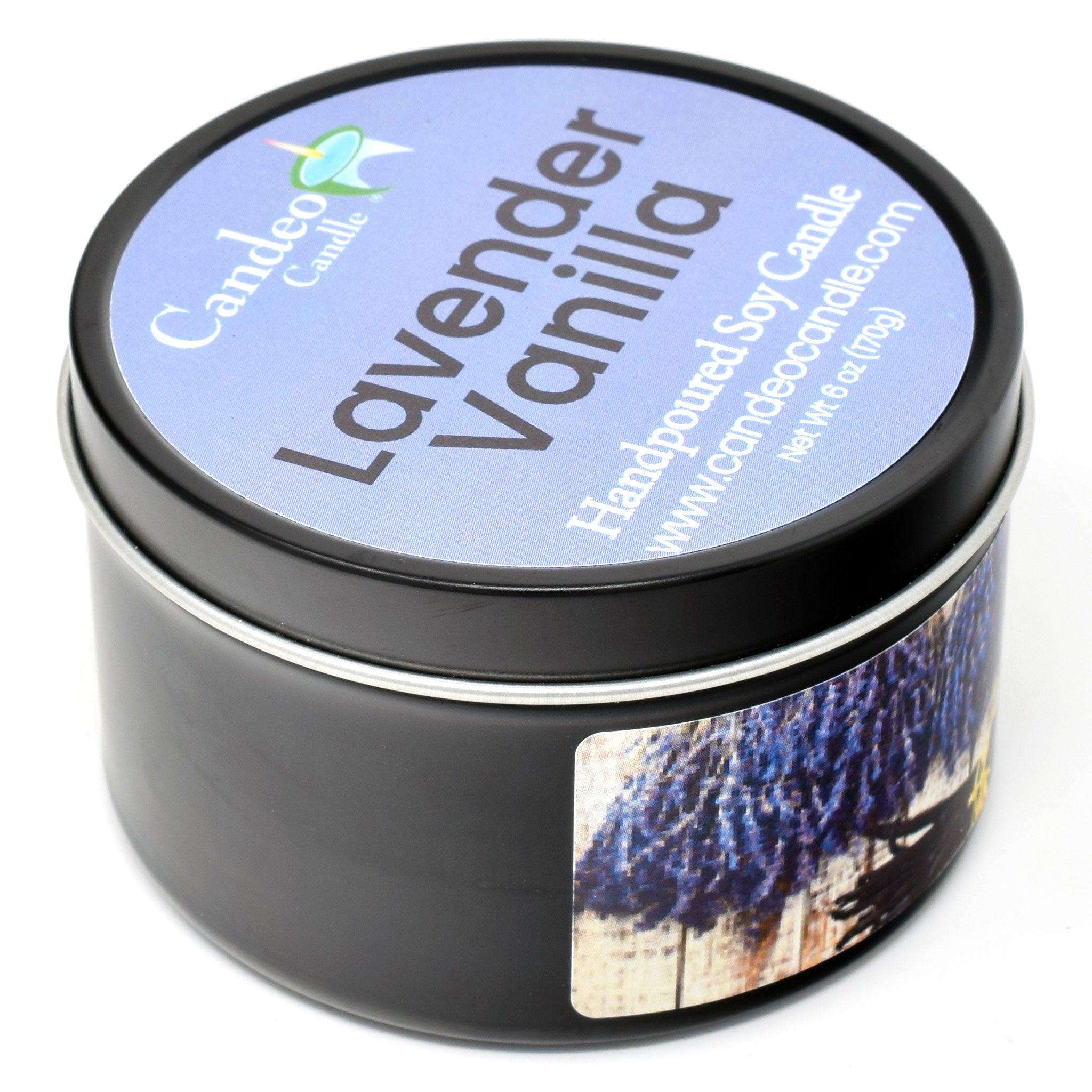 Lavender Vanilla, 6oz Soy Candle Tin - Candeo Candle