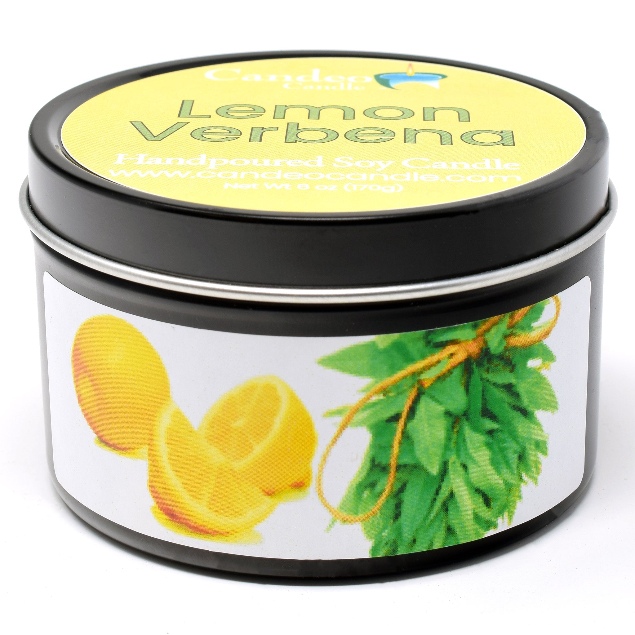 Lemon Verbena, 6oz Soy Candle Tin - Candeo Candle