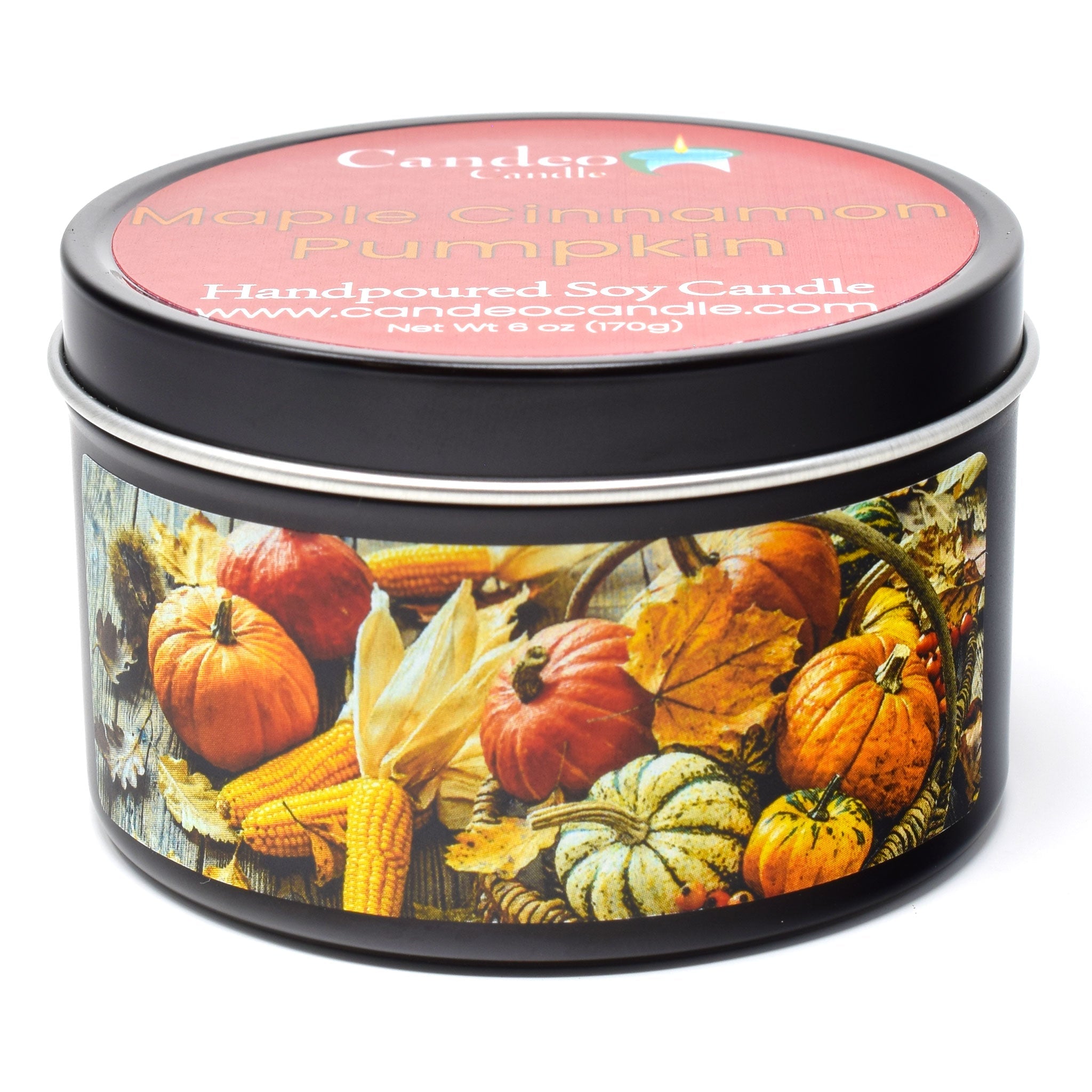 Maple Cinnamon Pumpkin, 6oz Soy Candle Tin - Candeo Candle