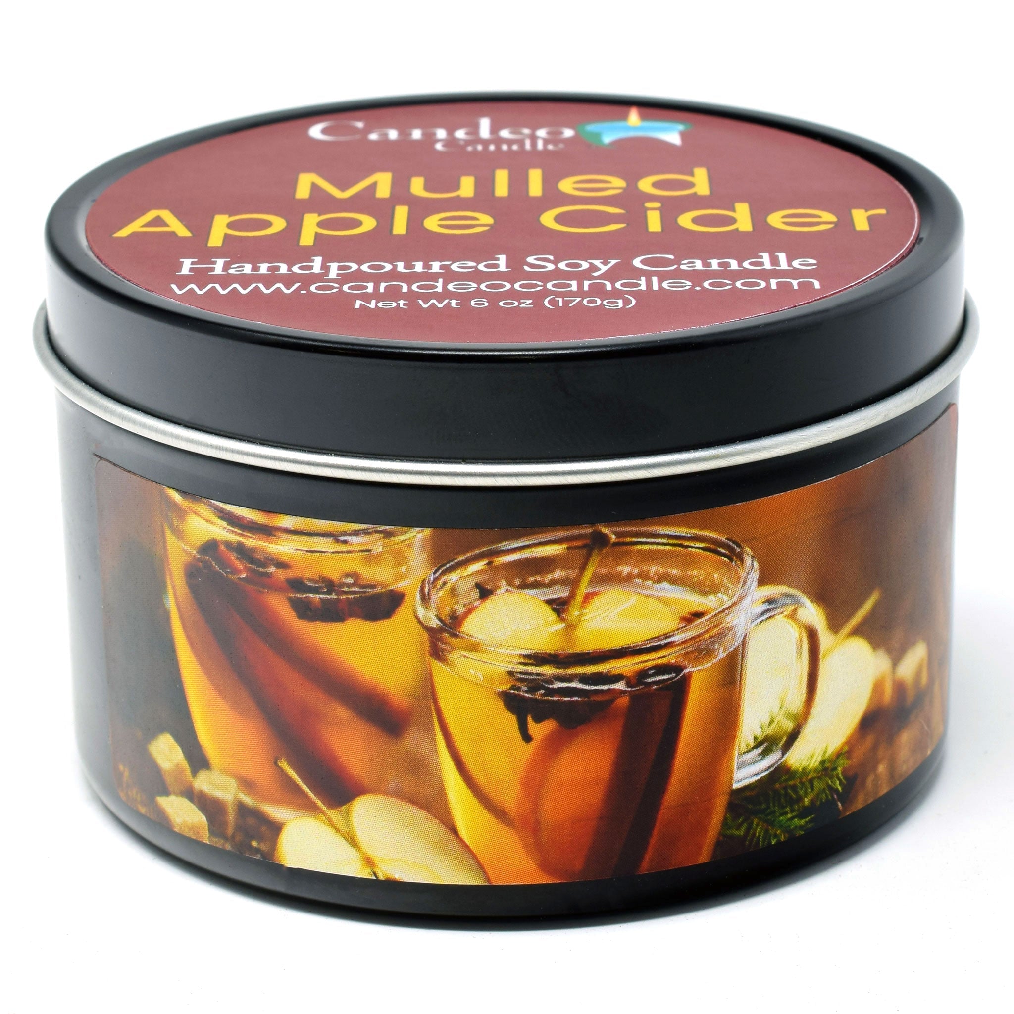 Mulled Apple Cider, 6oz Soy Candle Tin - Candeo Candle