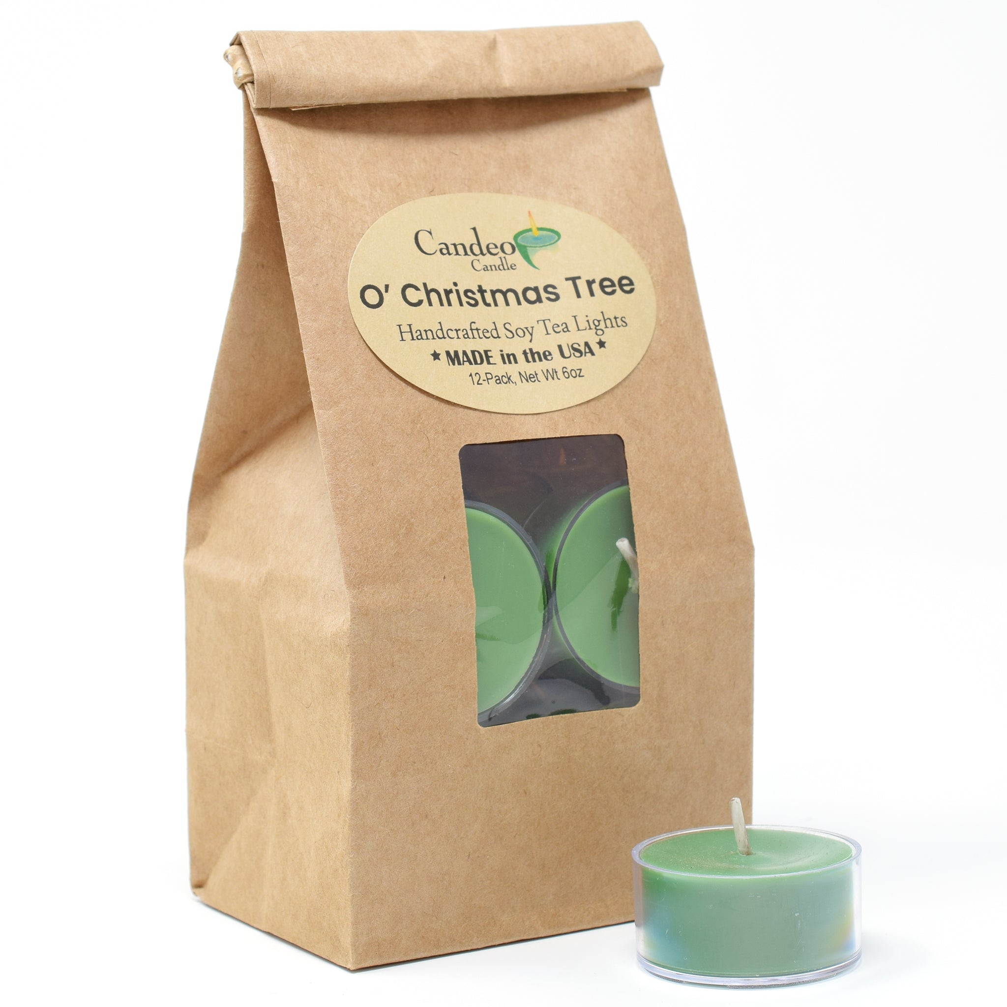 O'Christmas Tree, Soy Tea Light 12-Pack - Candeo Candle