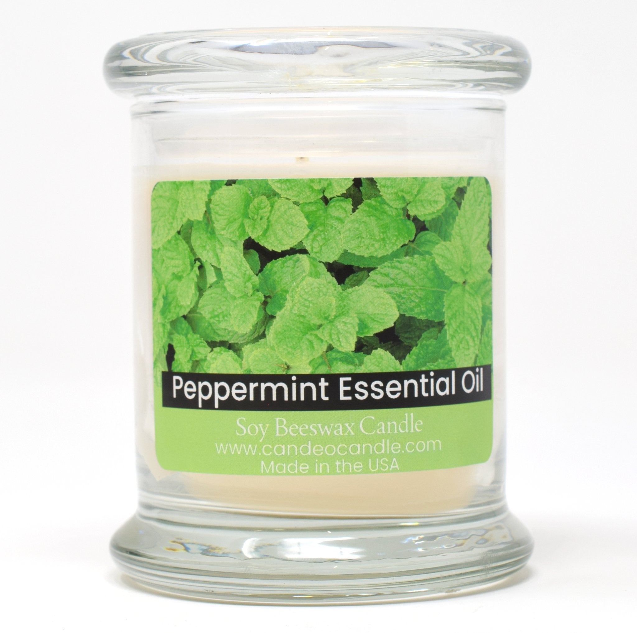 Peppermint Essential Oil, 9oz Soy Candle Jar - Candeo Candle