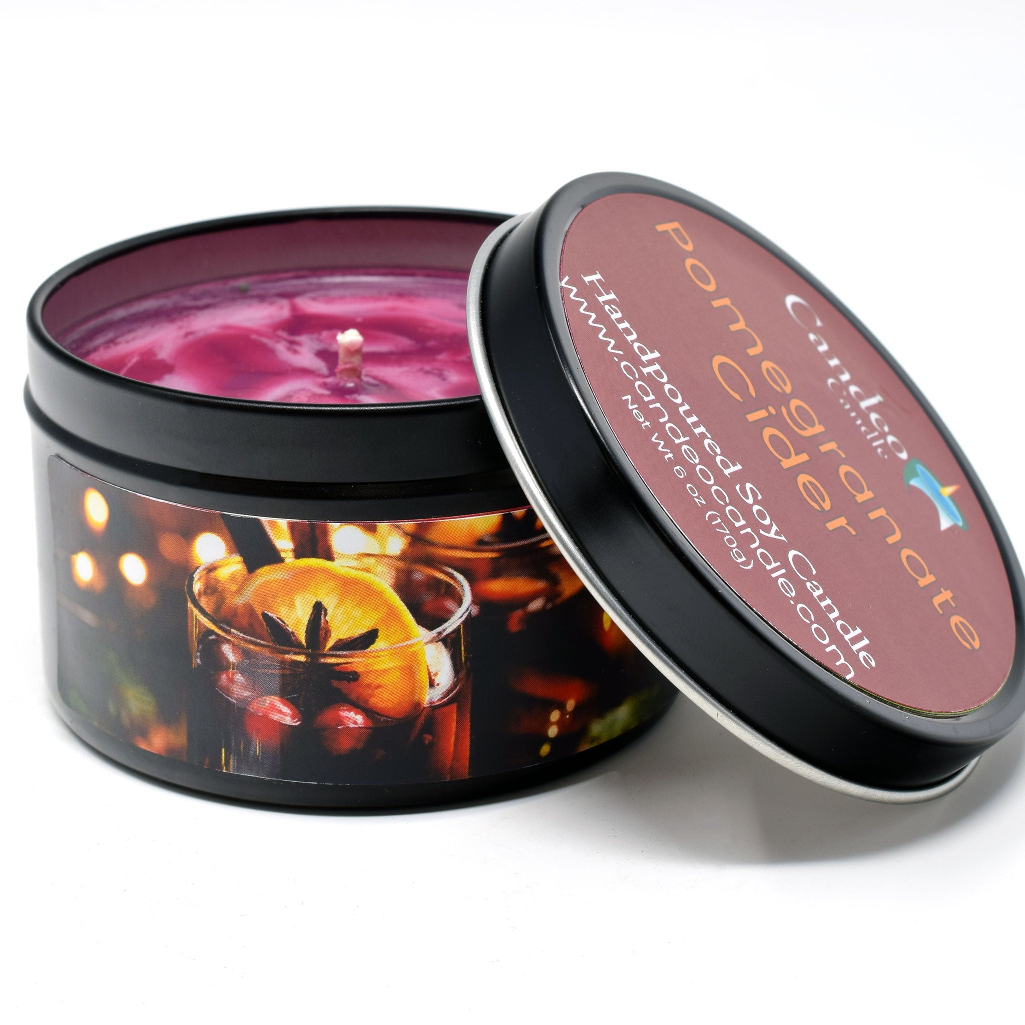 Pomegranate Cider, 6oz Soy Candle Tin - Candeo Candle