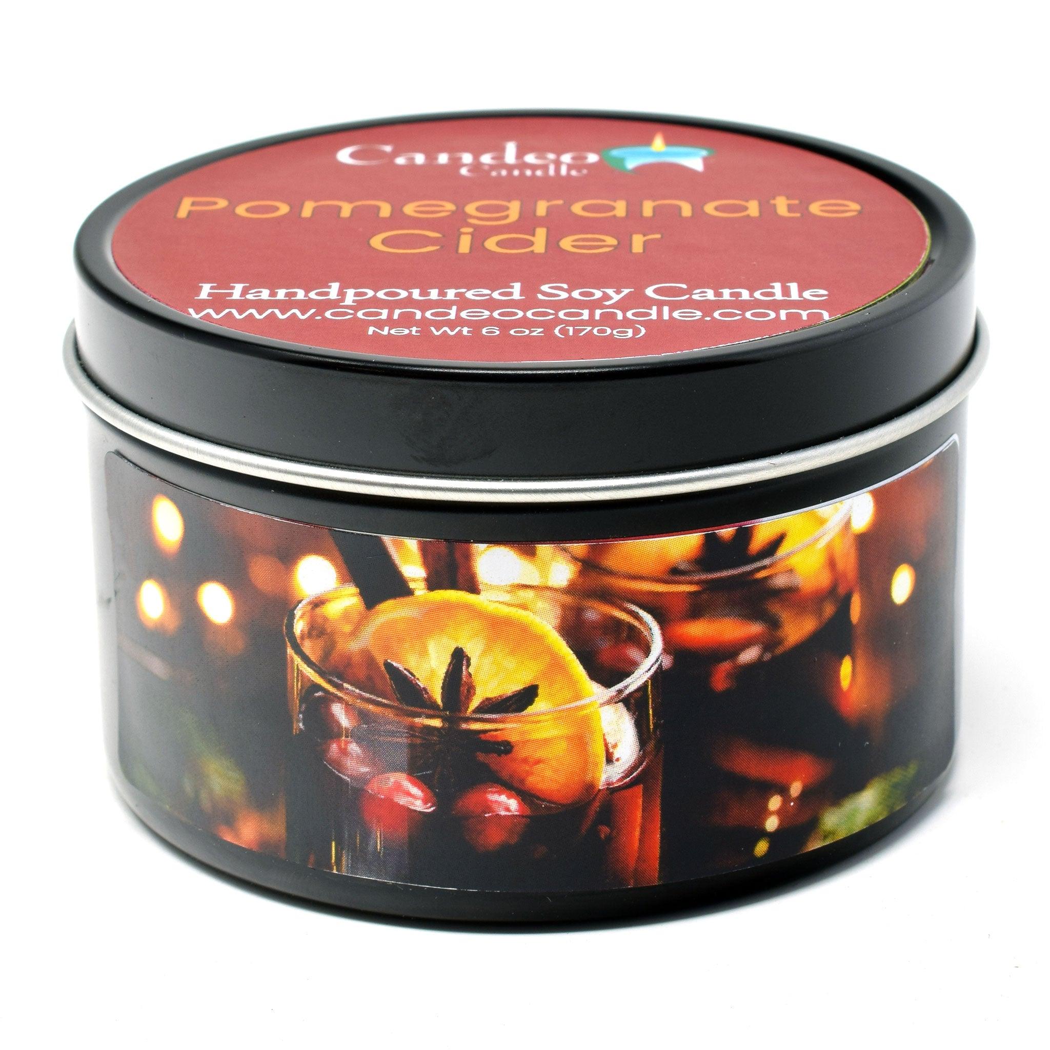 Pomegranate Cider, 6oz Soy Candle Tin - Candeo Candle