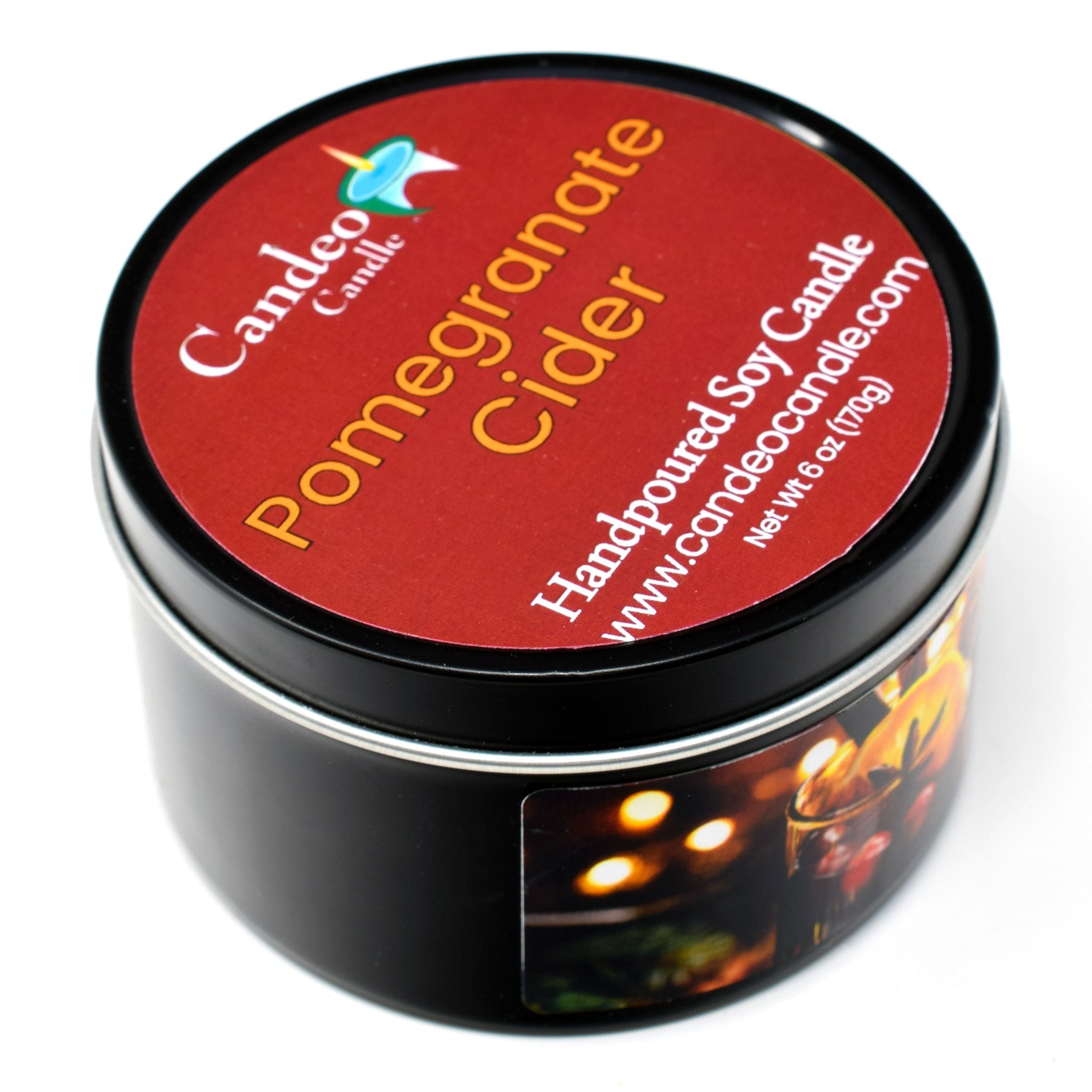 Pomegranate Cider, 6oz Soy Candle Tin - Candeo Candle