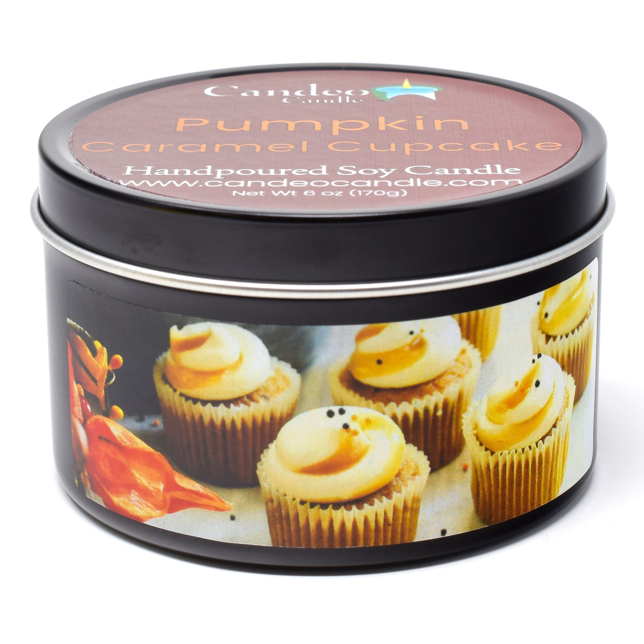 Pumpkin Caramel Cupcake, 6oz Soy Candle Tin - Candeo Candle