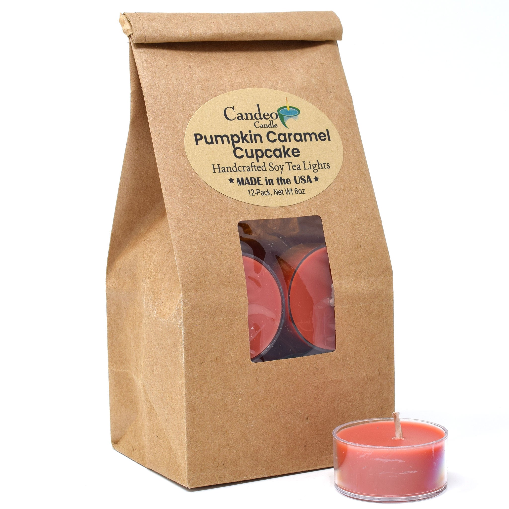 Pumpkin Caramel Cupcake, Soy Tea Light 12-Pack - Candeo Candle