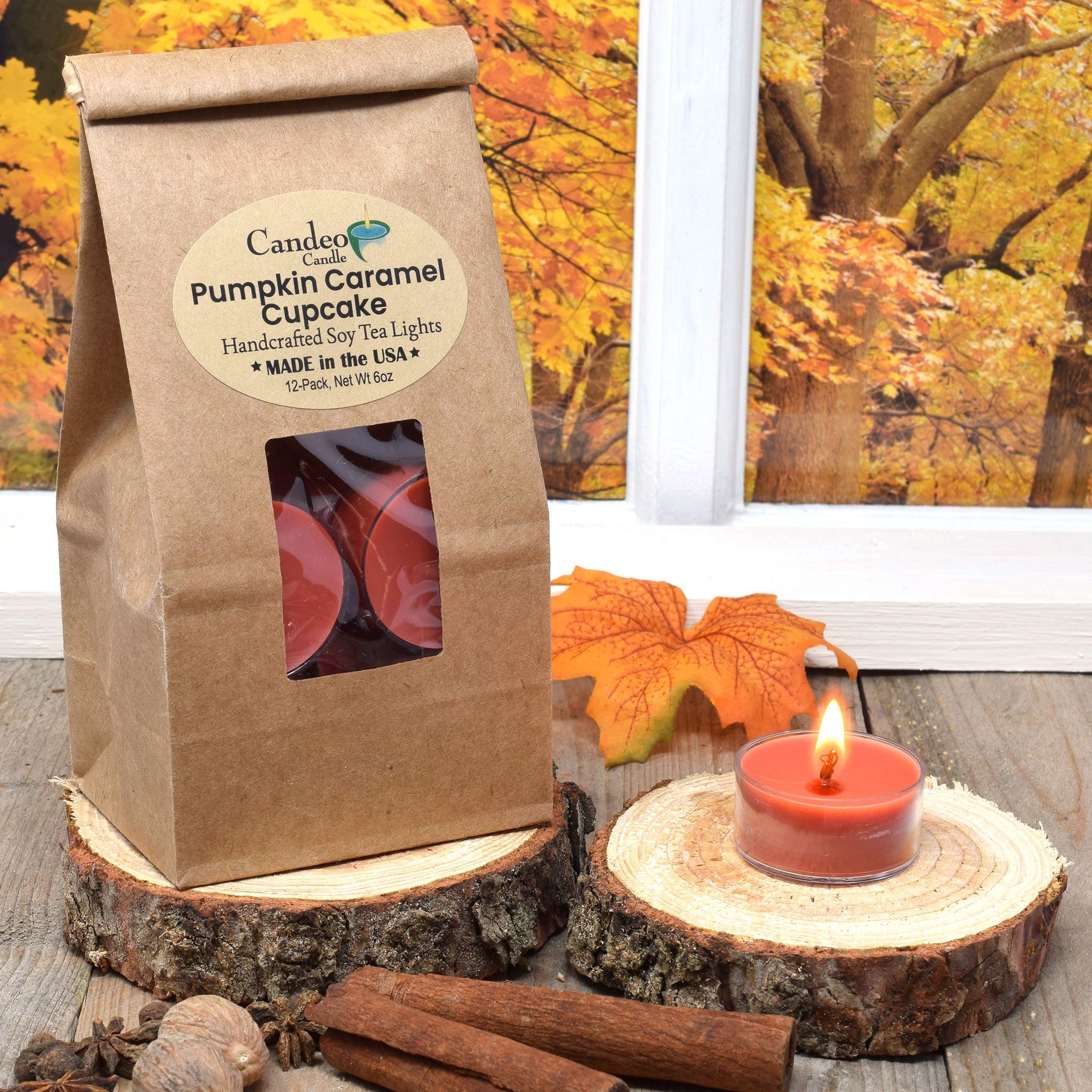 Pumpkin Caramel Cupcake, Soy Tea Light 12-Pack - Candeo Candle