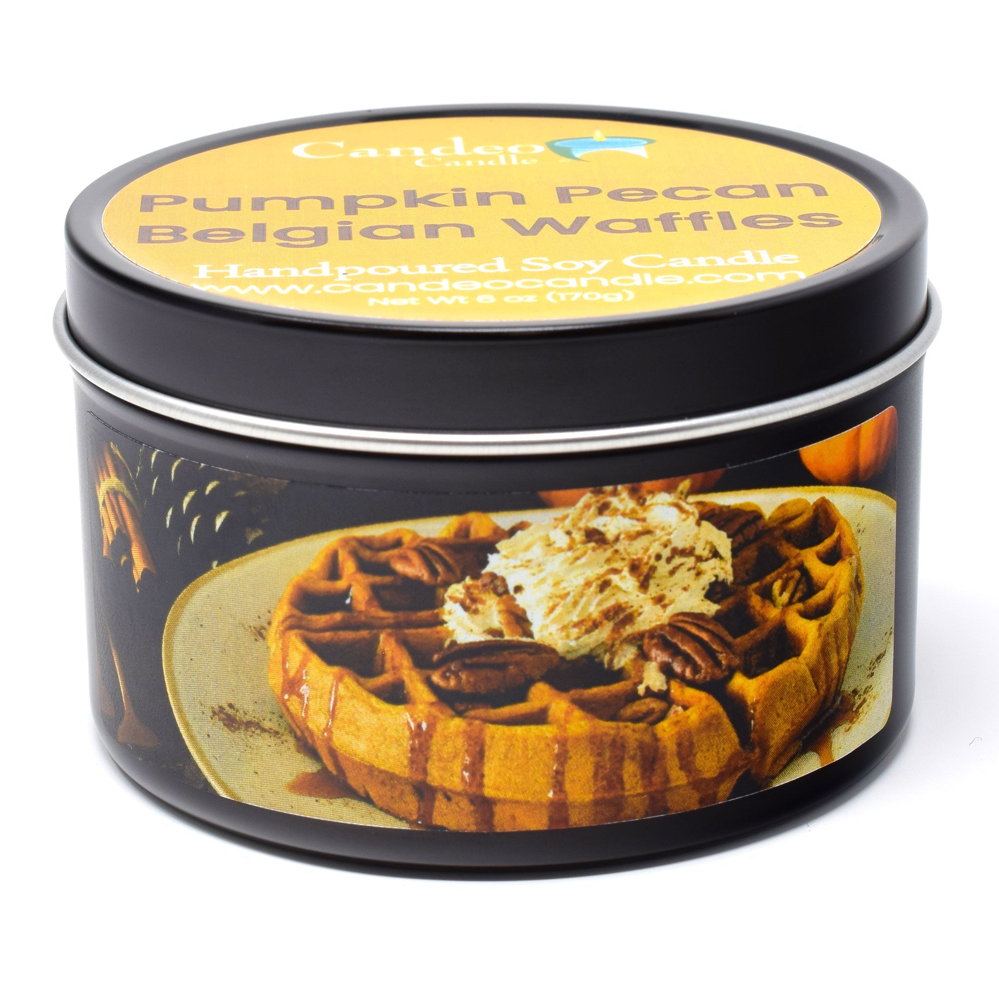 Pumpkin Pecan Belgian Waffles, 6oz Soy Candle Tin - Candeo Candle