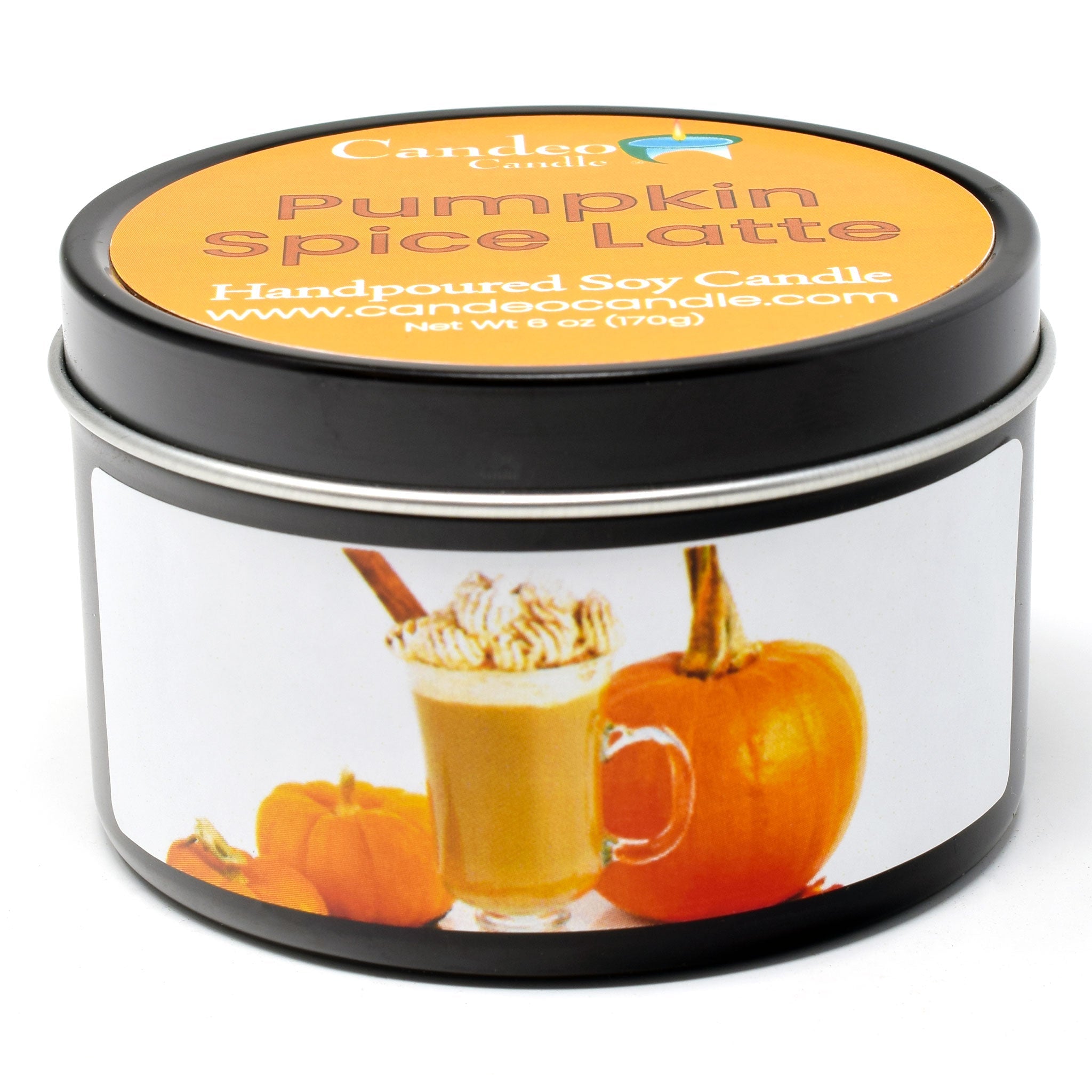 Pumpkin Spice Latte, 6oz Soy Candle Tin - Candeo Candle