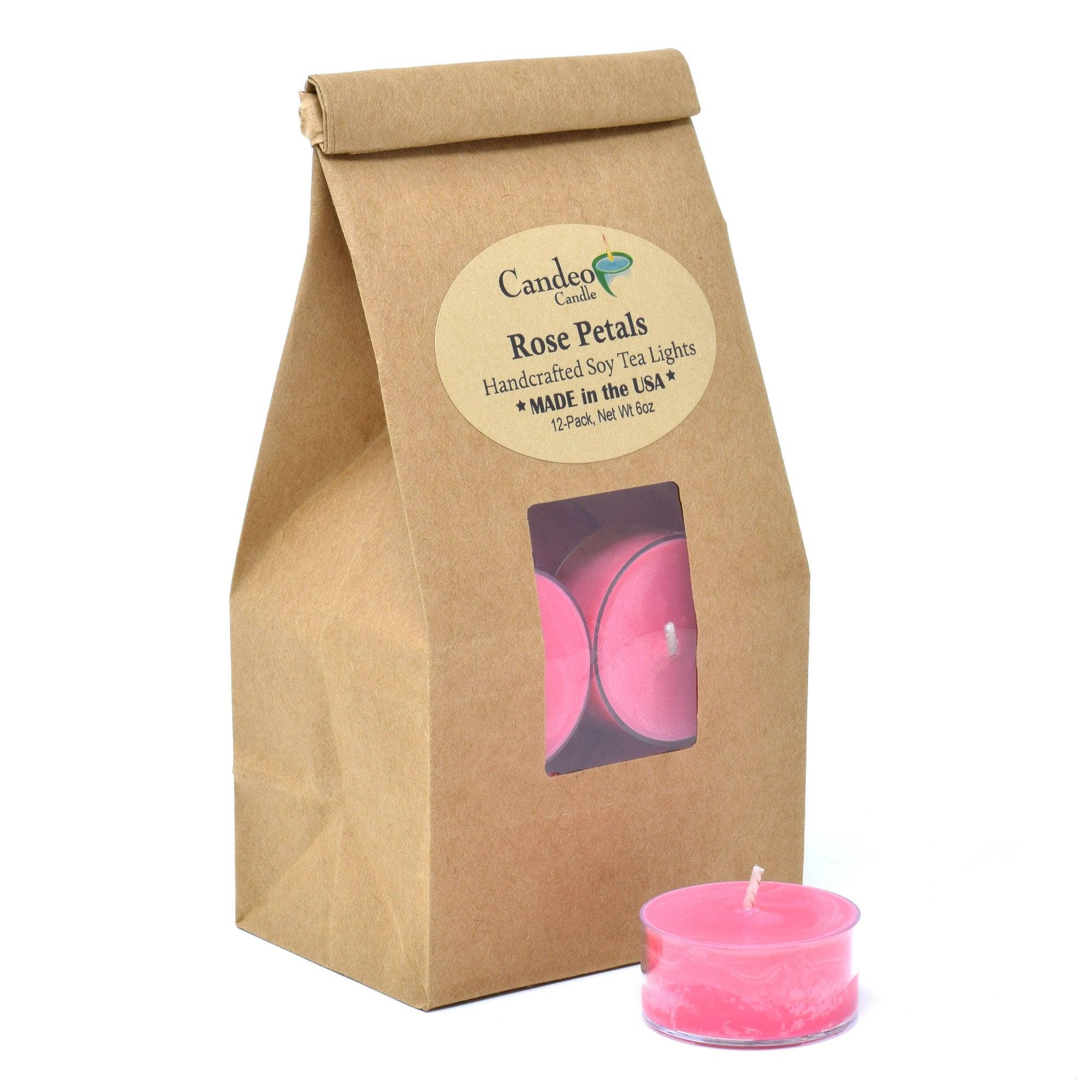 Rose Petals, Soy Tea Light 12-Pack - Candeo Candle