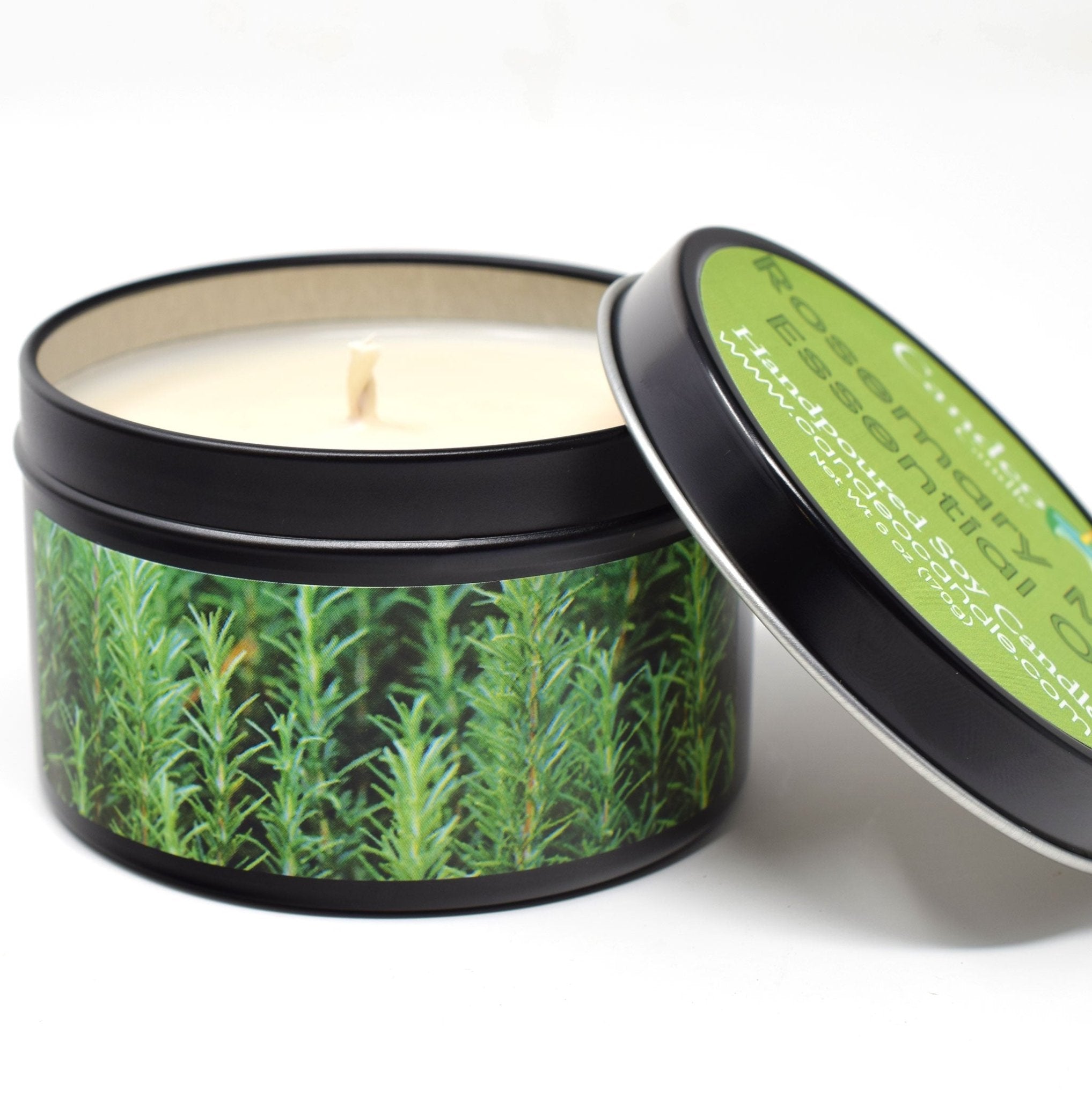 Rosemary Mint Essential Oil, 6oz Soy Candle Tin - Candeo Candle