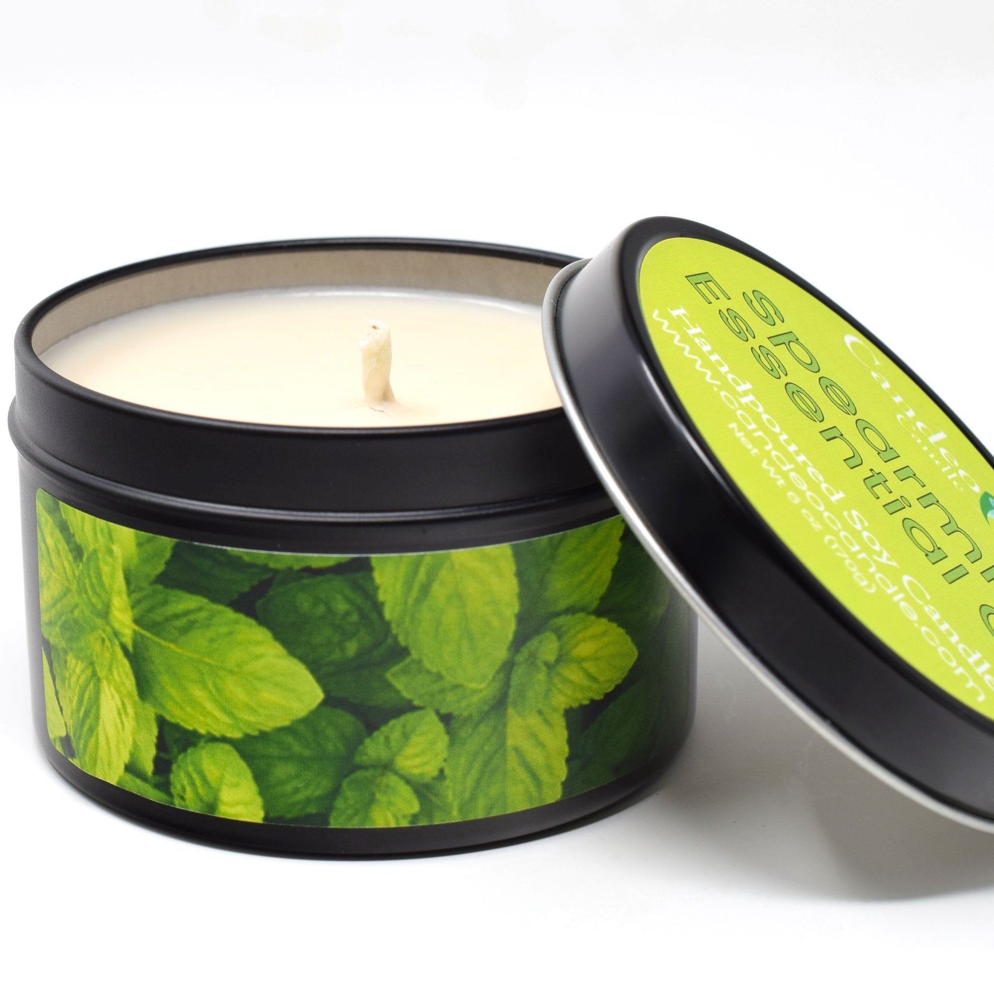 Spearmint Essential Oil, 6oz Soy Candle Tin - Candeo Candle