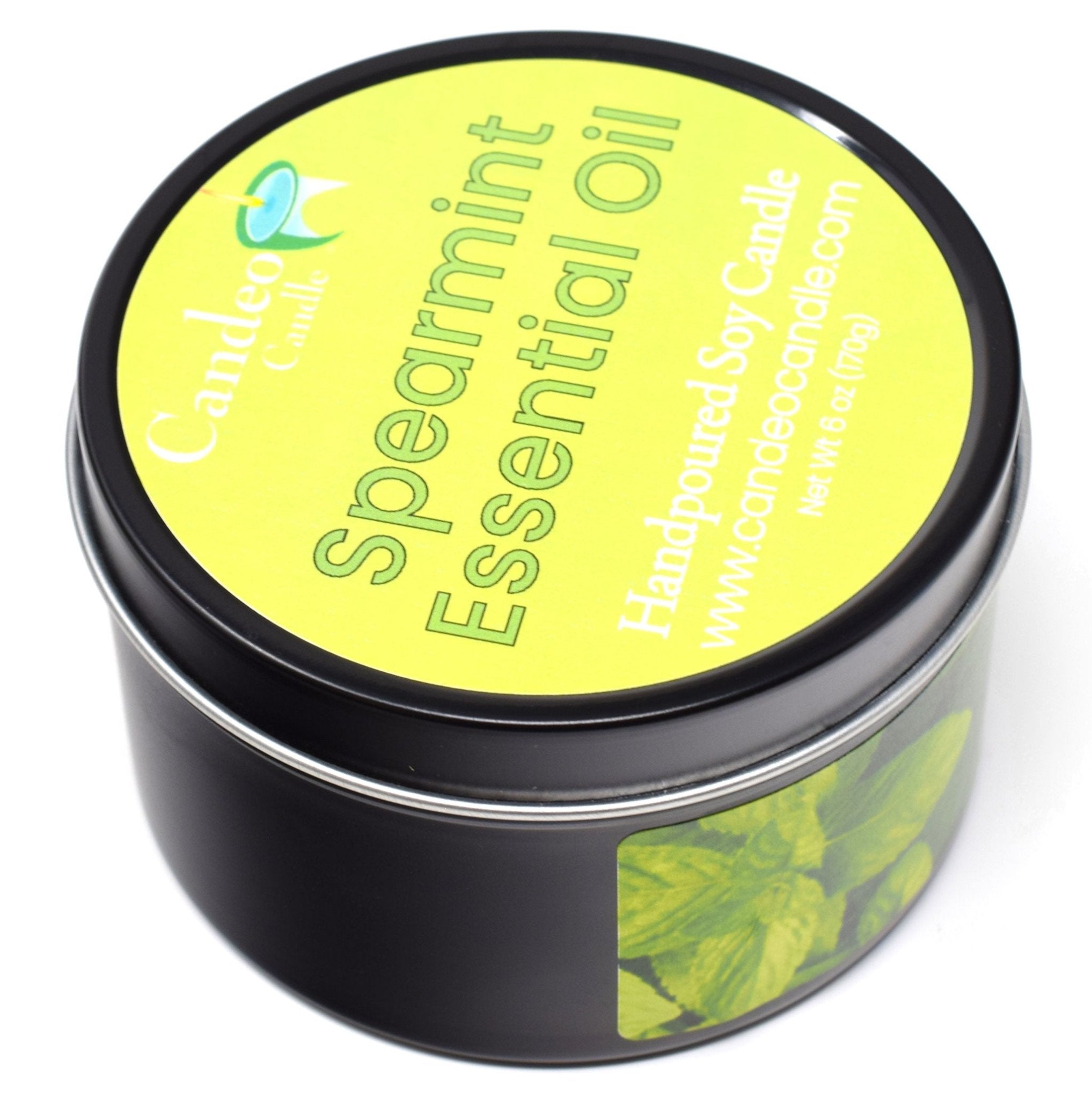 Spearmint Essential Oil, 6oz Soy Candle Tin - Candeo Candle