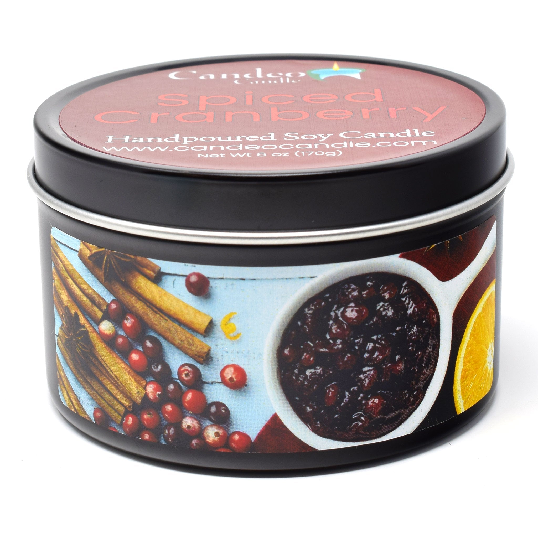 Spiced Cranberry, 6oz Soy Candle Tin - Candeo Candle